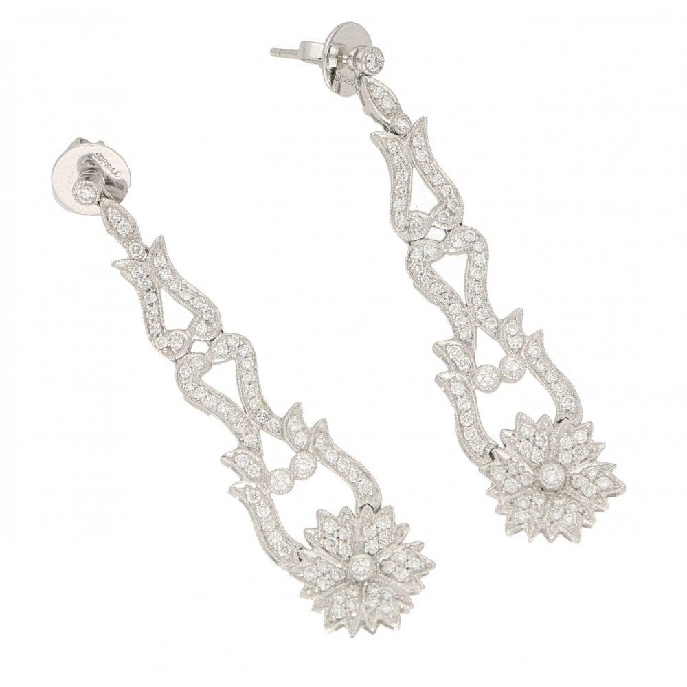 Women's or Men's Long Pair of Diamond Pendant Earrings 2.85ct For Sale