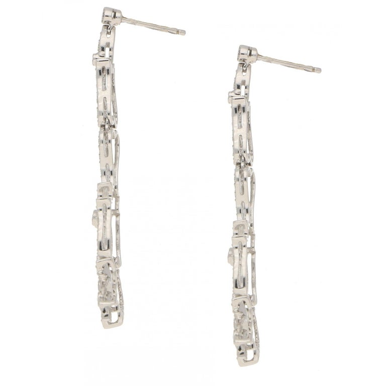 Long Pair of Diamond Pendant Earrings 2.85ct For Sale at 1stDibs