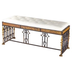 Long Parcel Gilt Wrought Iron Stool Attributed to Oscar Bach