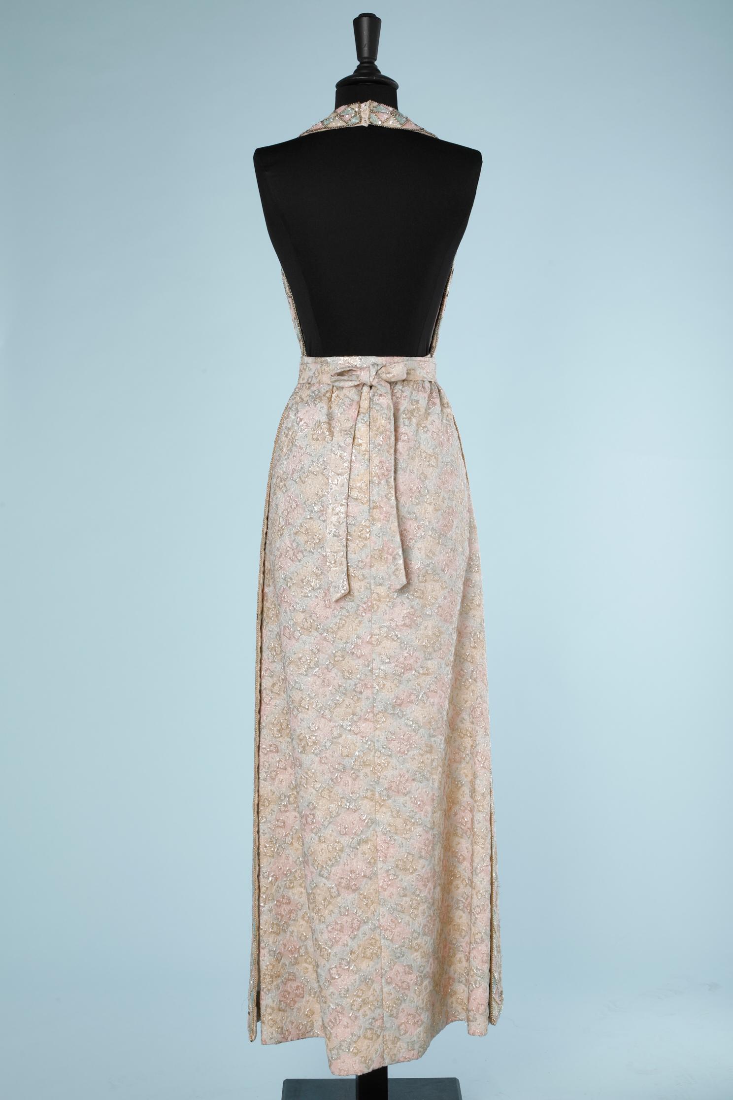 Women's Long pastel brocade backless evening dress Circa 1970