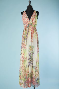 Long pastel print rayon jersey dress CLASS Roberto Cavalli