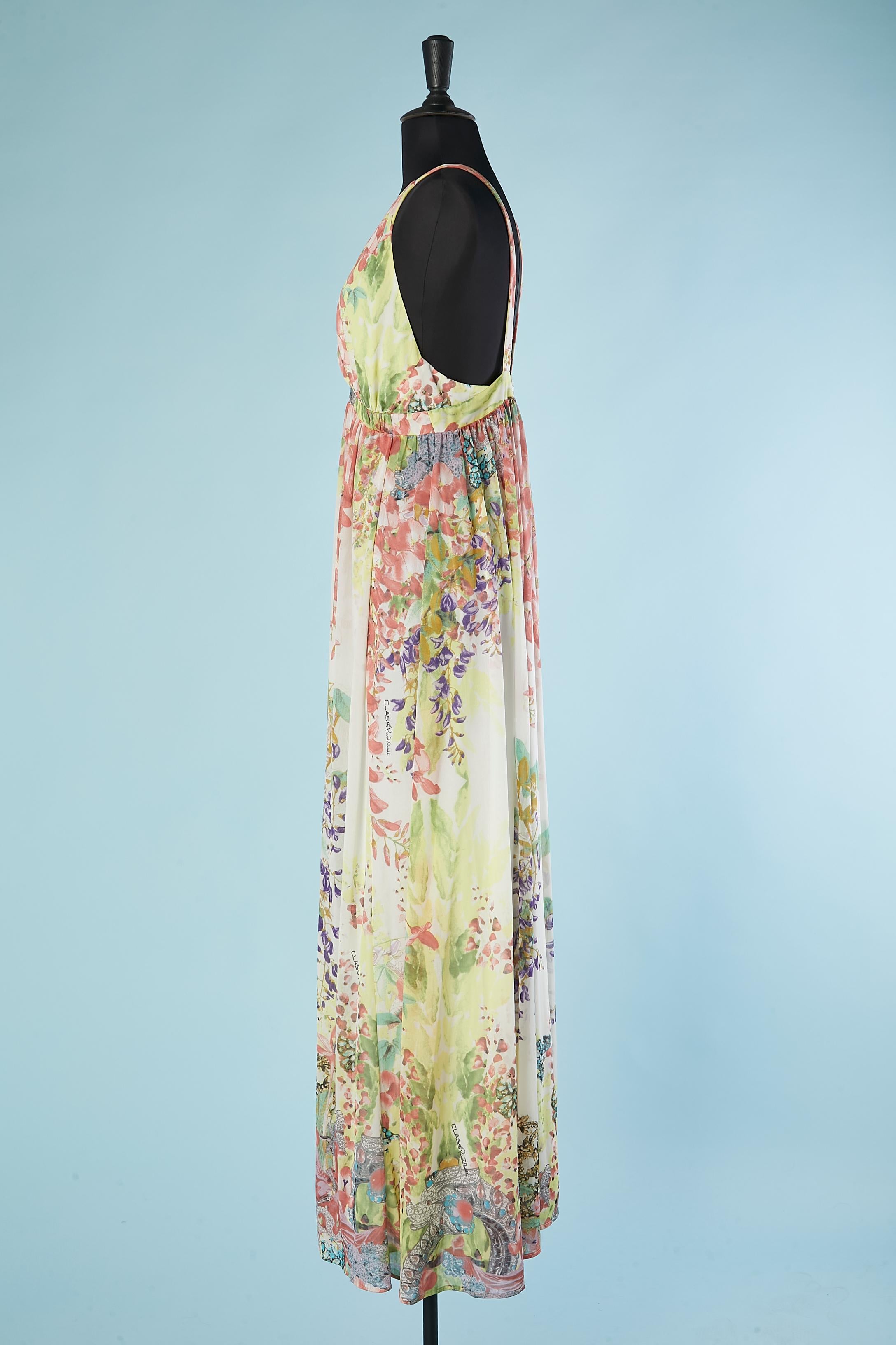Long pastel print rayon jersey dress CLASS Roberto Cavalli  For Sale 1