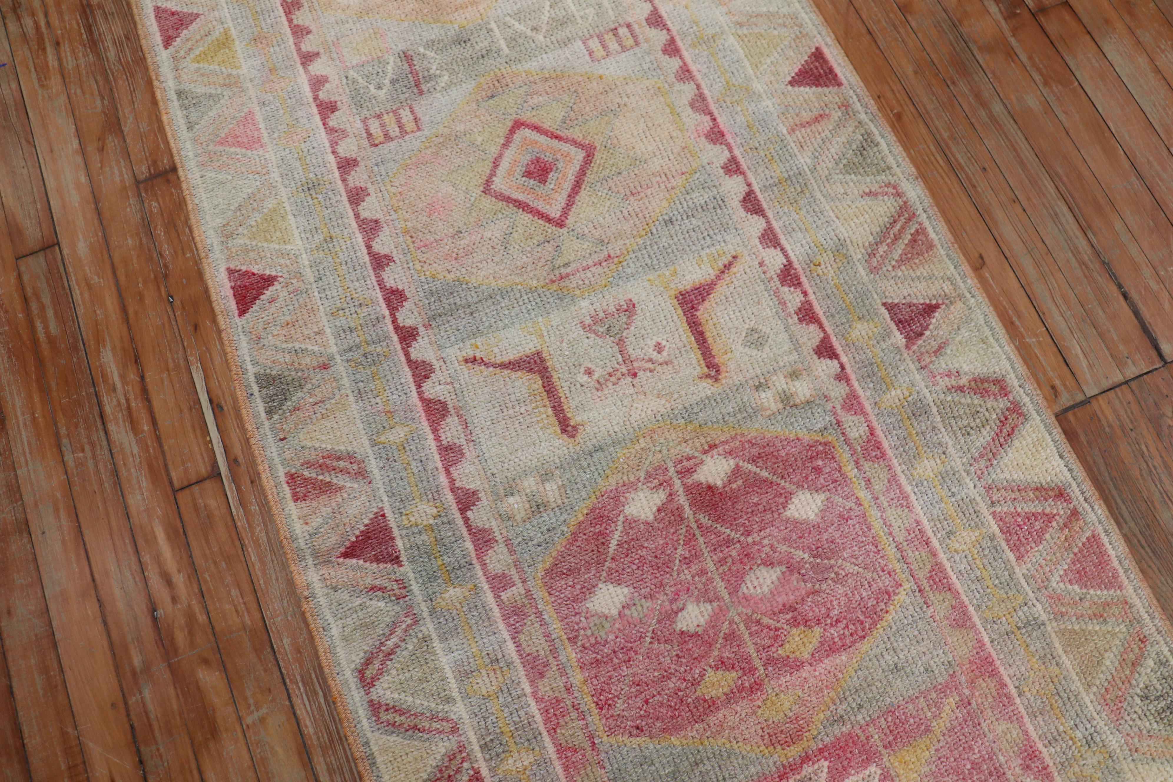 Long Pastel Turkish Anatolian Geometric Runner In Good Condition For Sale In New York, NY
