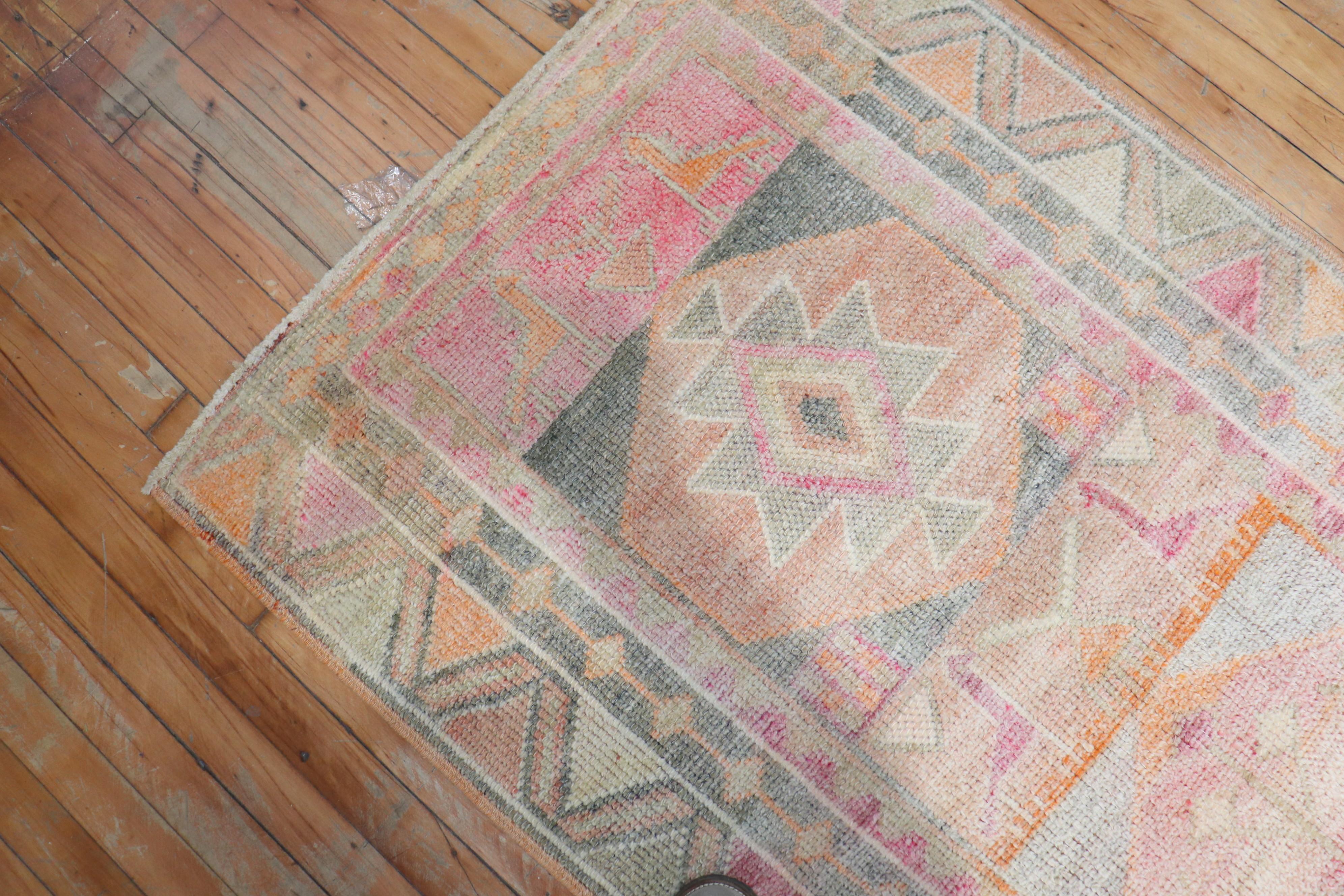 Wool Long Pastel Turkish Anatolian Geometric Runner For Sale