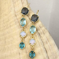 Long Patrizia Daliana earrings in 24 KT gilded bronze with briolette crystals