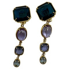 Long Patrizia Daliana earrings in 24 KT gilded bronze with glass crystals