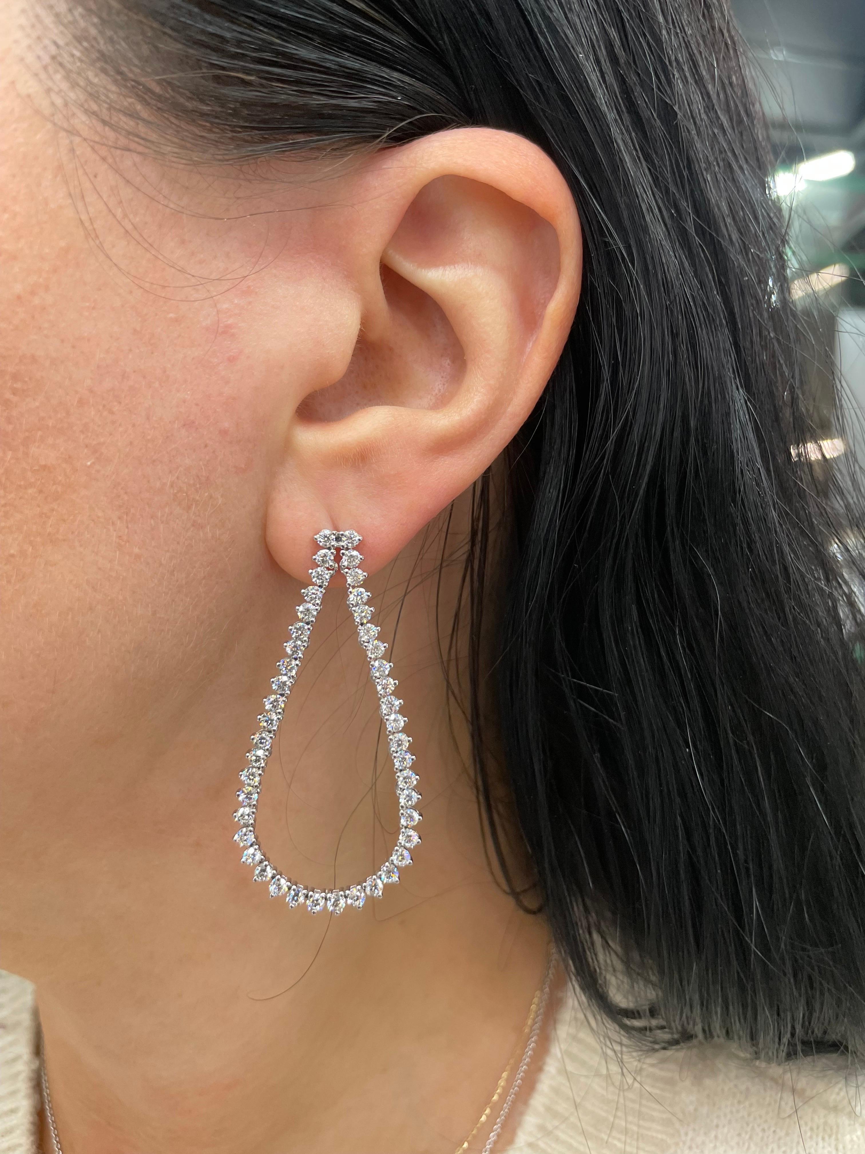 Women's Long Pear Motif Diamond Drop Earring 4.19 Carats 18 Karat White Gold 2 Inches For Sale