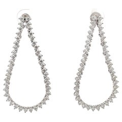 Long Pear Motif Diamond Drop Earring 4.19 Carats 18 Karat White Gold 2 Inches