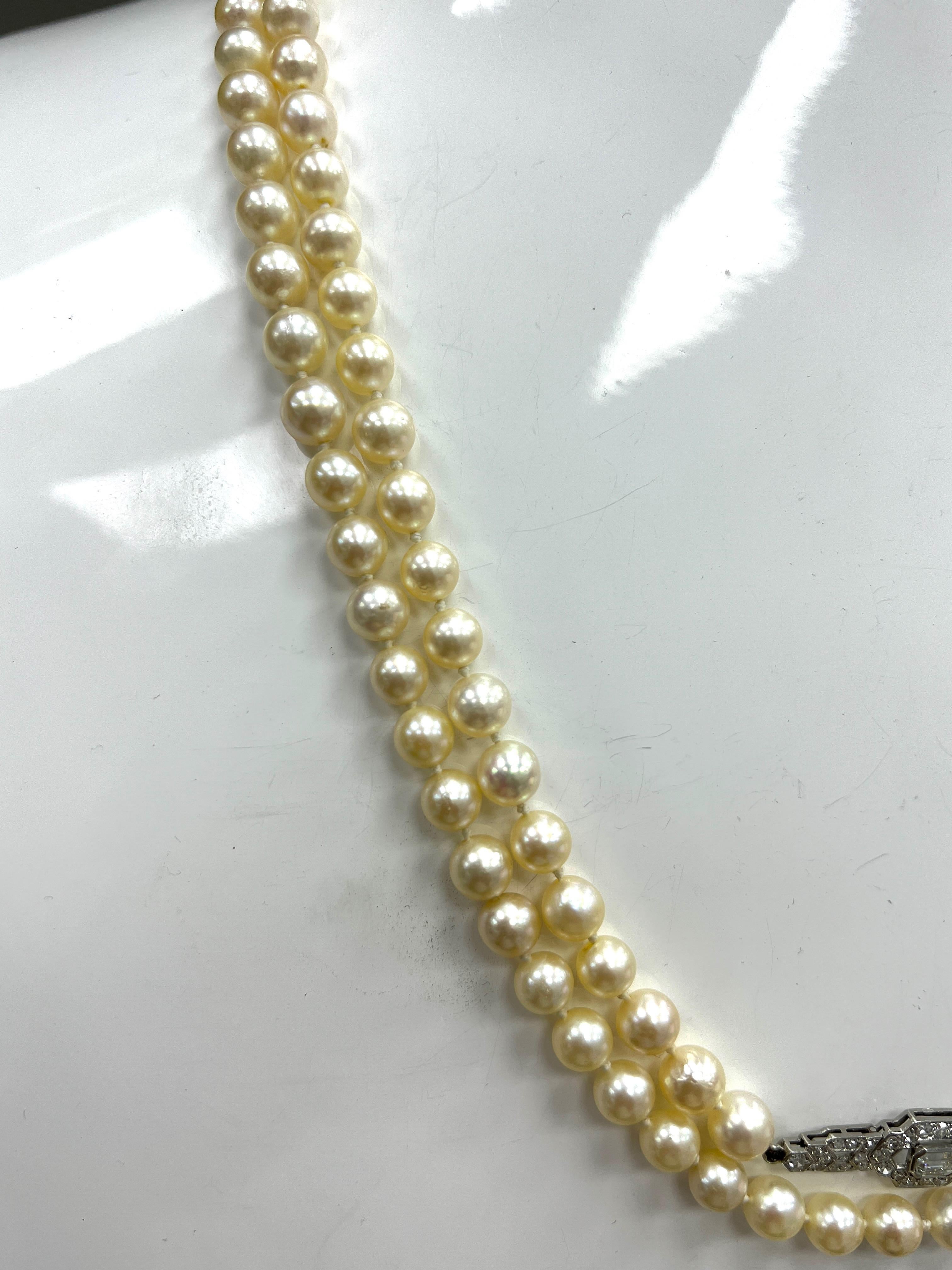 Long pearl diamond sautoir necklace 

Step- and single-cut diamonds, cultured pearls; French assay mark for platinum

Size: length 53 inches
Total weight: 95.2 grams