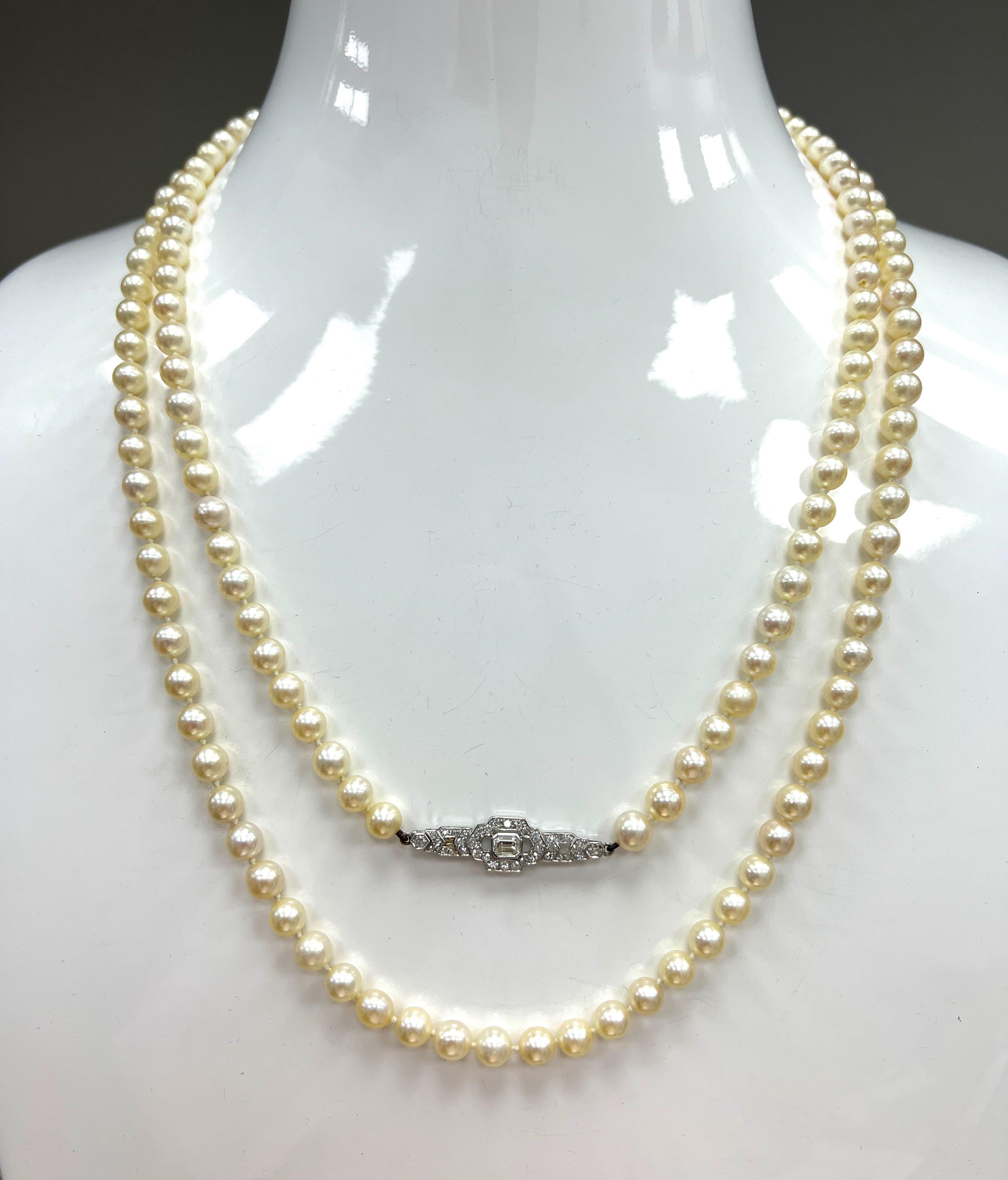 Women's Long Pearl Diamond Sautoir Necklace For Sale