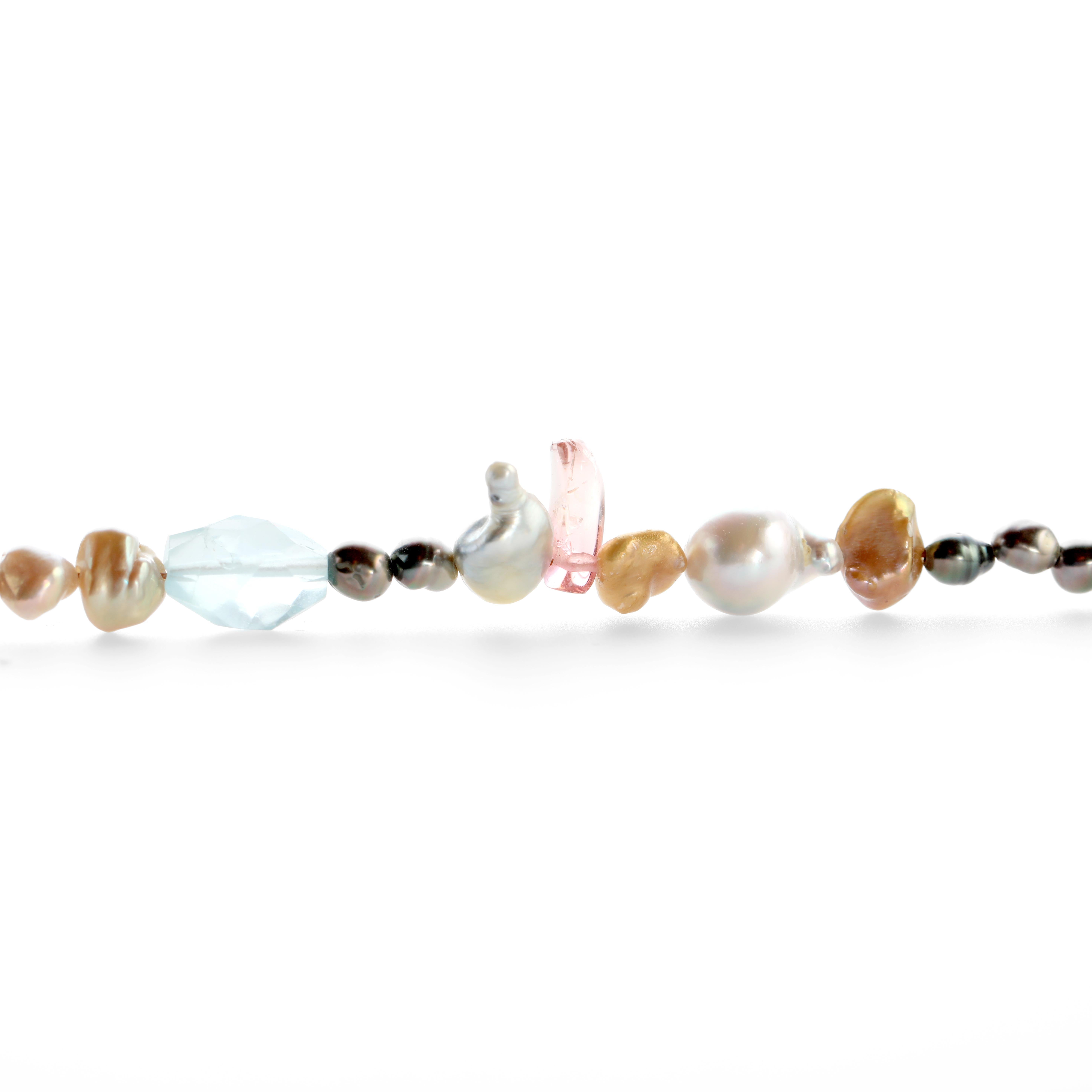Bead Long Pearl and Gemstone Necklace For Sale