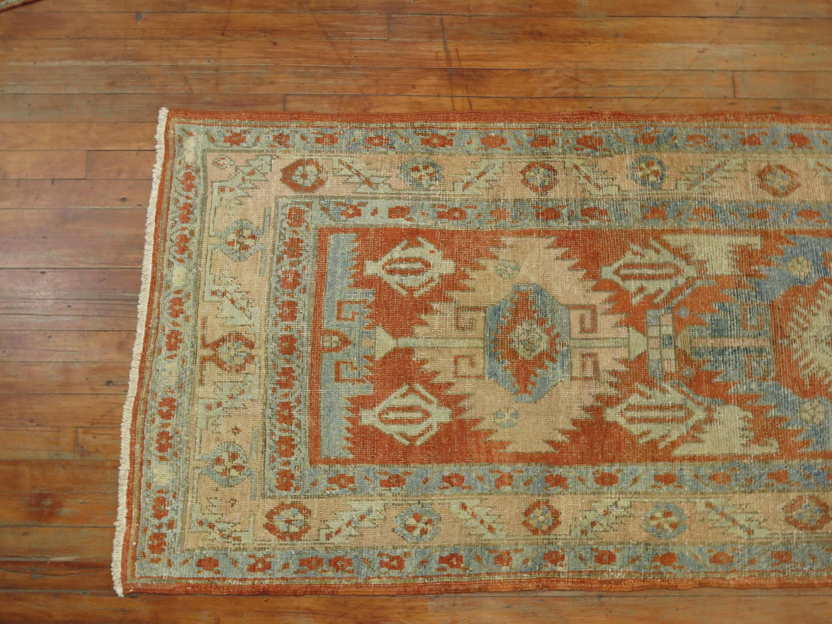 Folk Art Long Persian Heriz Geometric Runner For Sale
