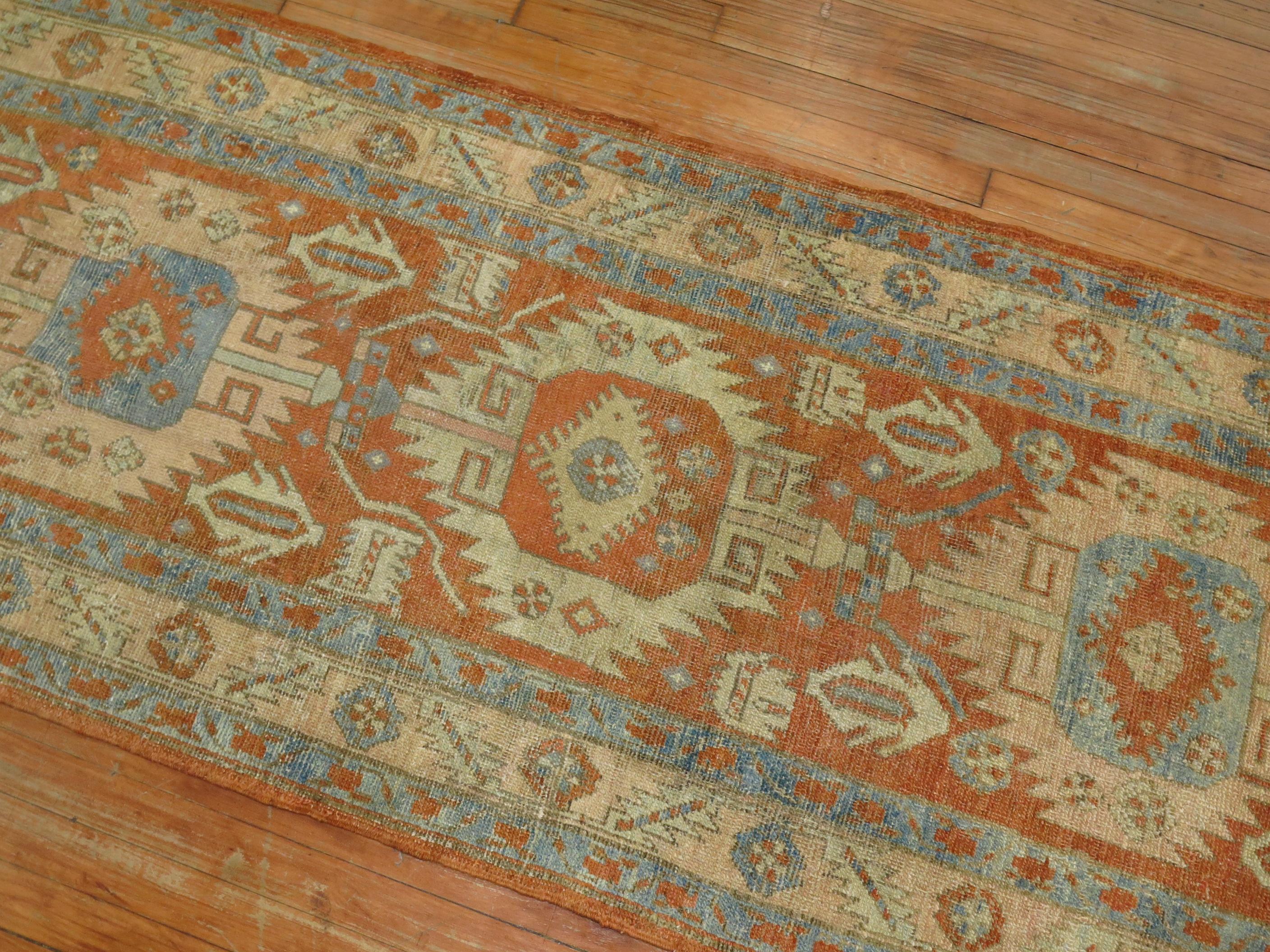 Long Persian Heriz Geometric Runner In Good Condition For Sale In New York, NY