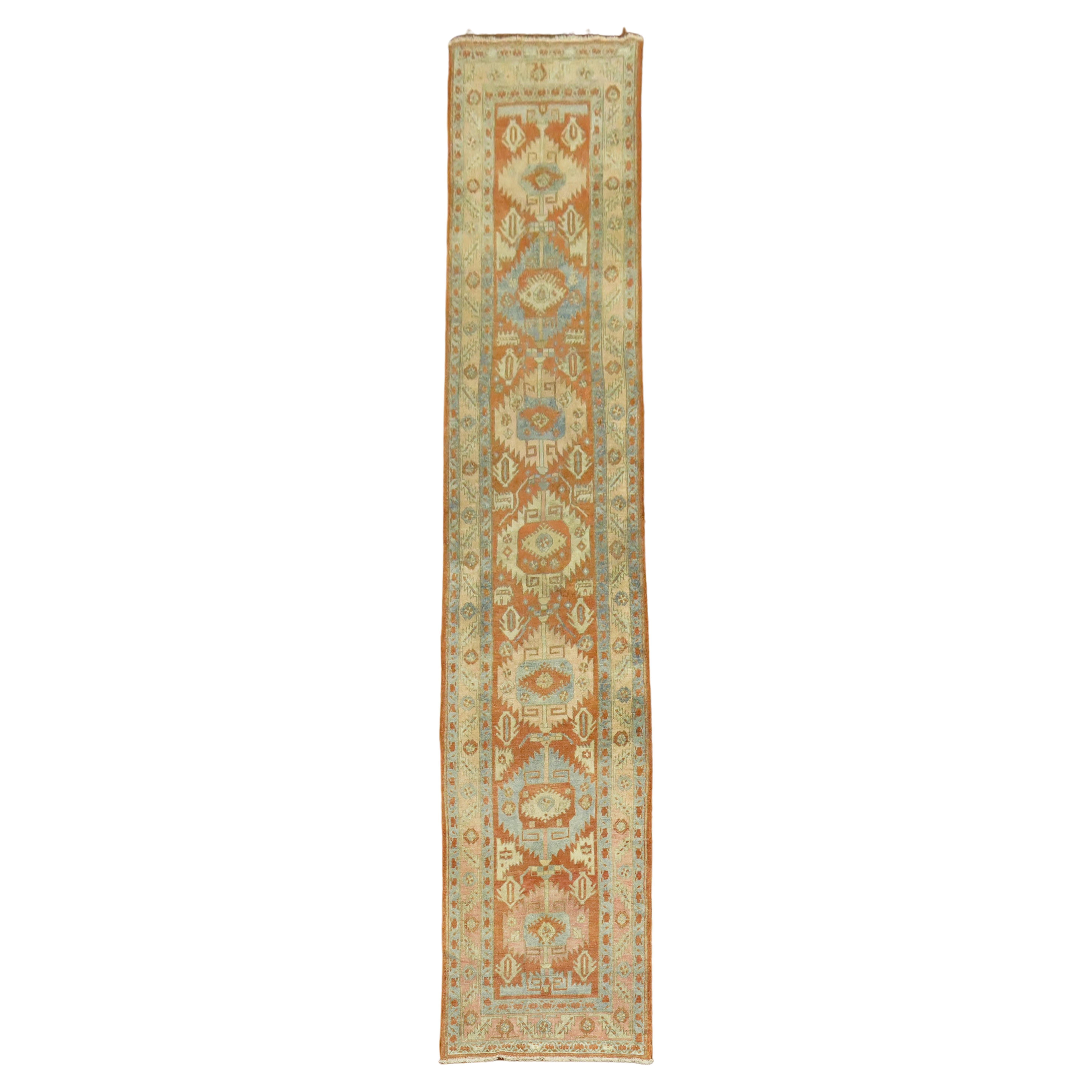 Long Persian Heriz Geometric Runner For Sale