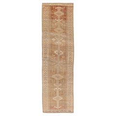 Antique Long Persian Heriz Runner with Central Medallions in Brown & Tan   3'9 x 14'3