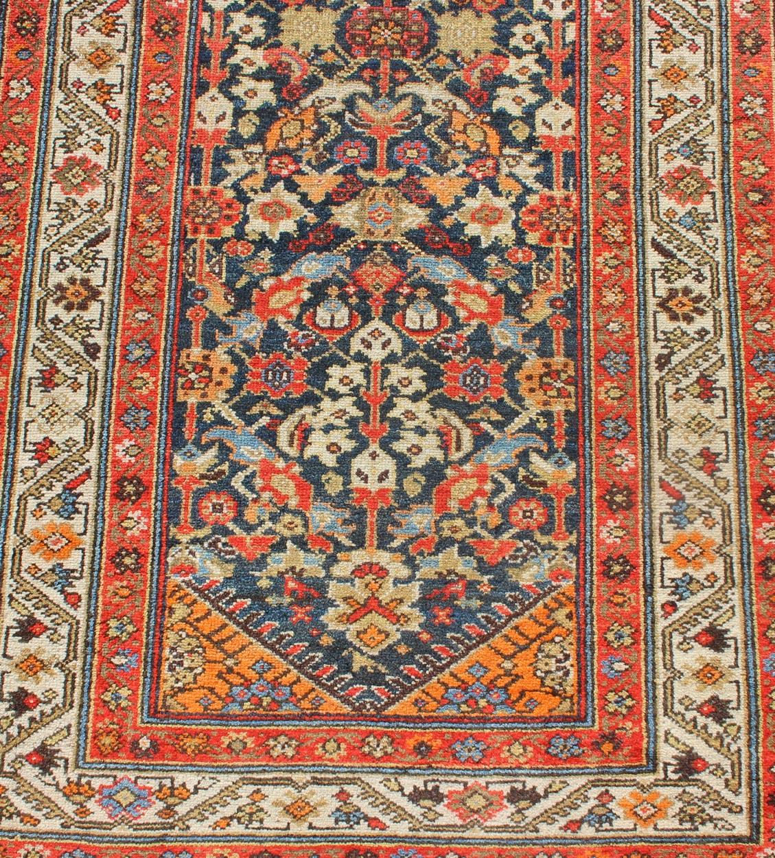 Long Persian Runner with Blue and Orange in Geometric All over Pattern For Sale 3
