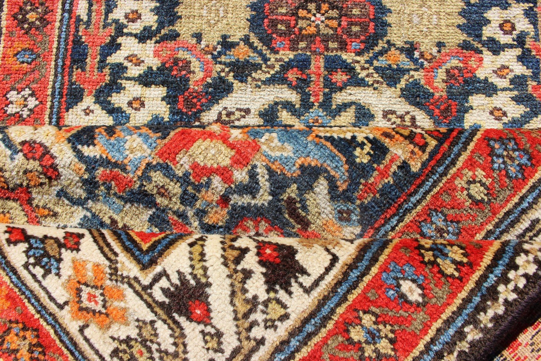 Long Persian Runner with Blue and Orange in Geometric All over Pattern For Sale 4