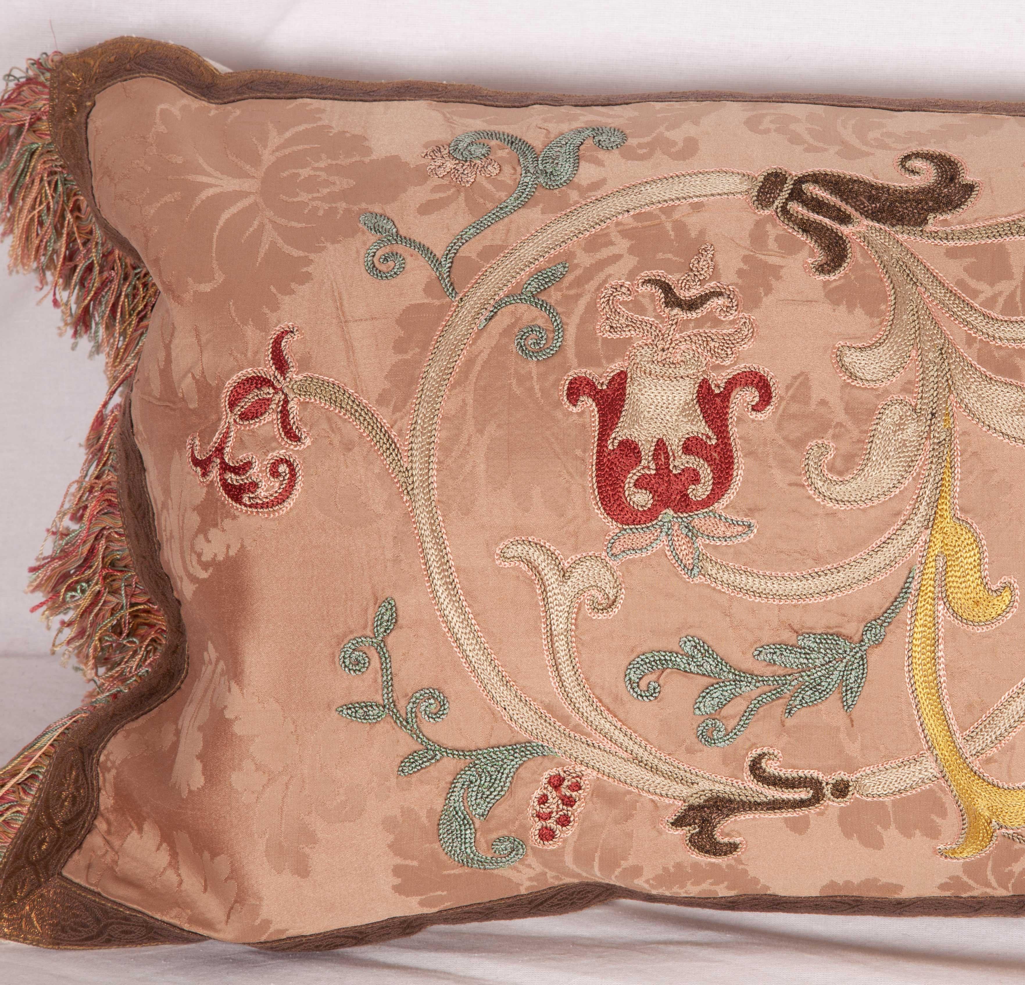 Suzani Long Pillow Case Fashioned from a European Embroidery, Late 19th Century