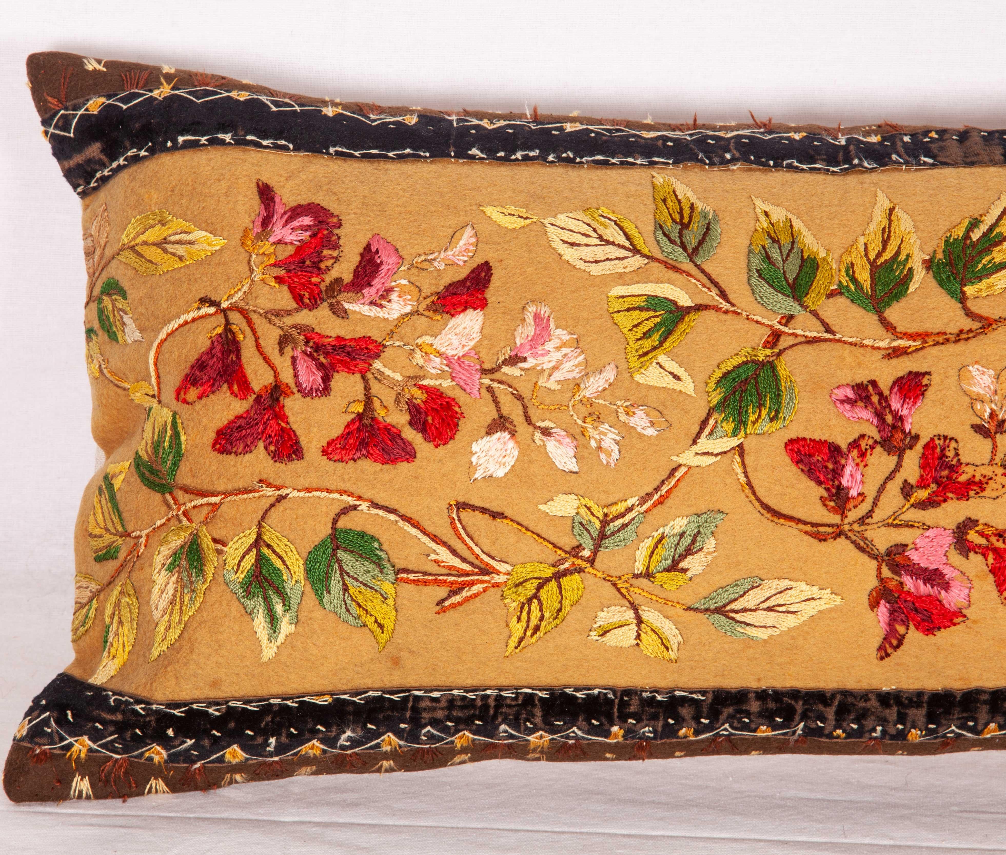 Suzani Long Pillow Case Fashioned from a European Embroidery, Late 19th Century