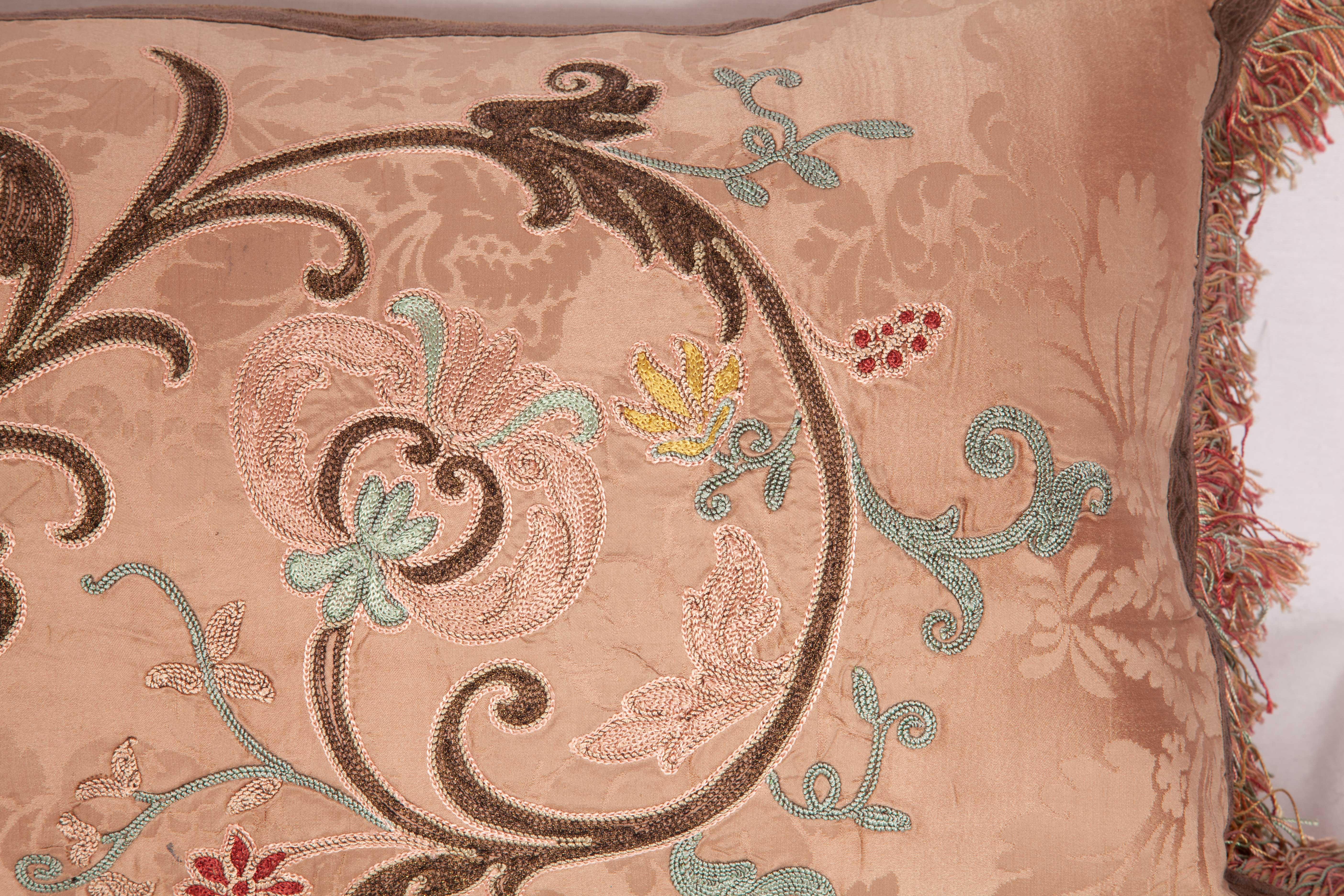 Embroidered Long Pillow Case Fashioned from a European Embroidery, Late 19th Century