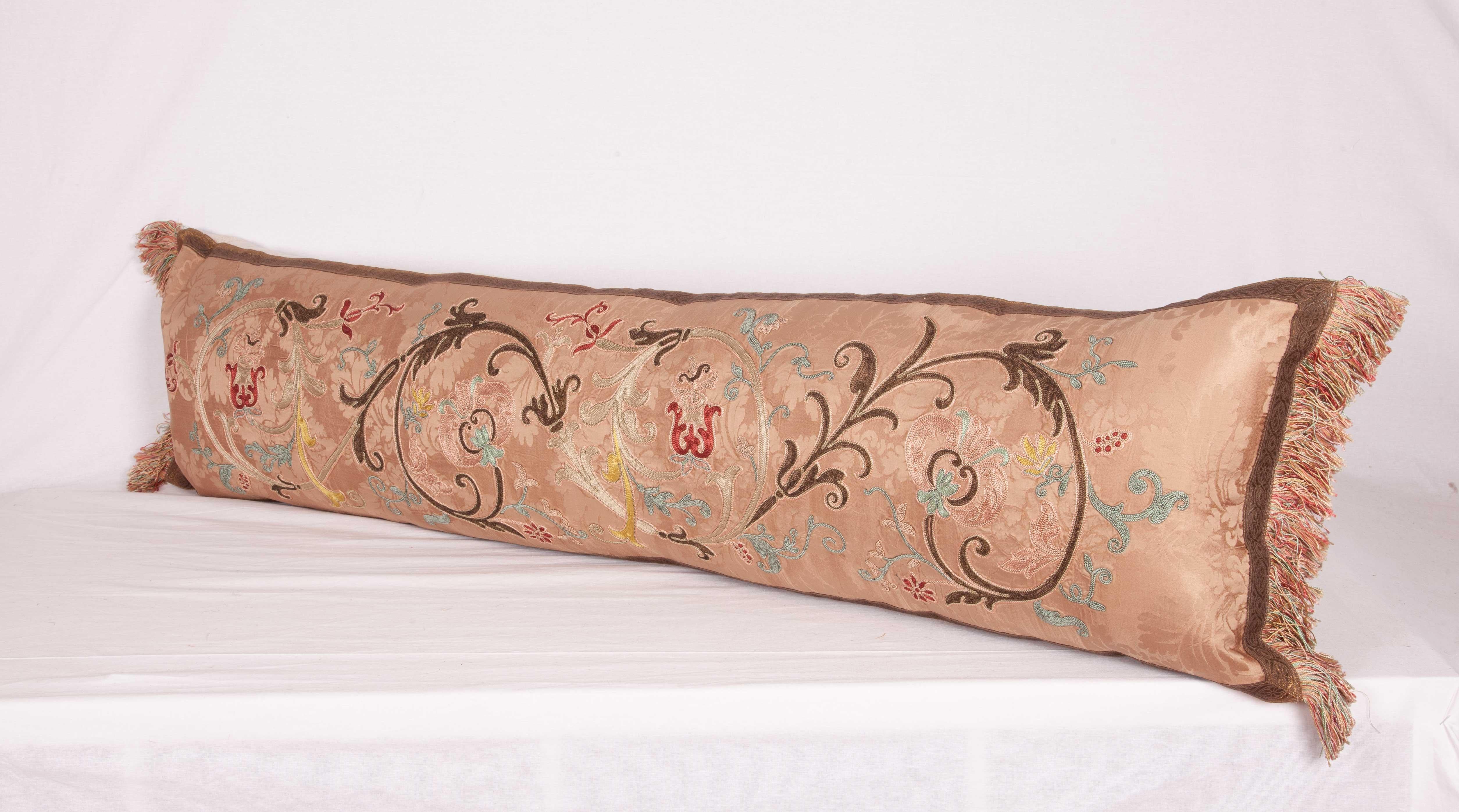 Silk Long Pillow Case Fashioned from a European Embroidery, Late 19th Century