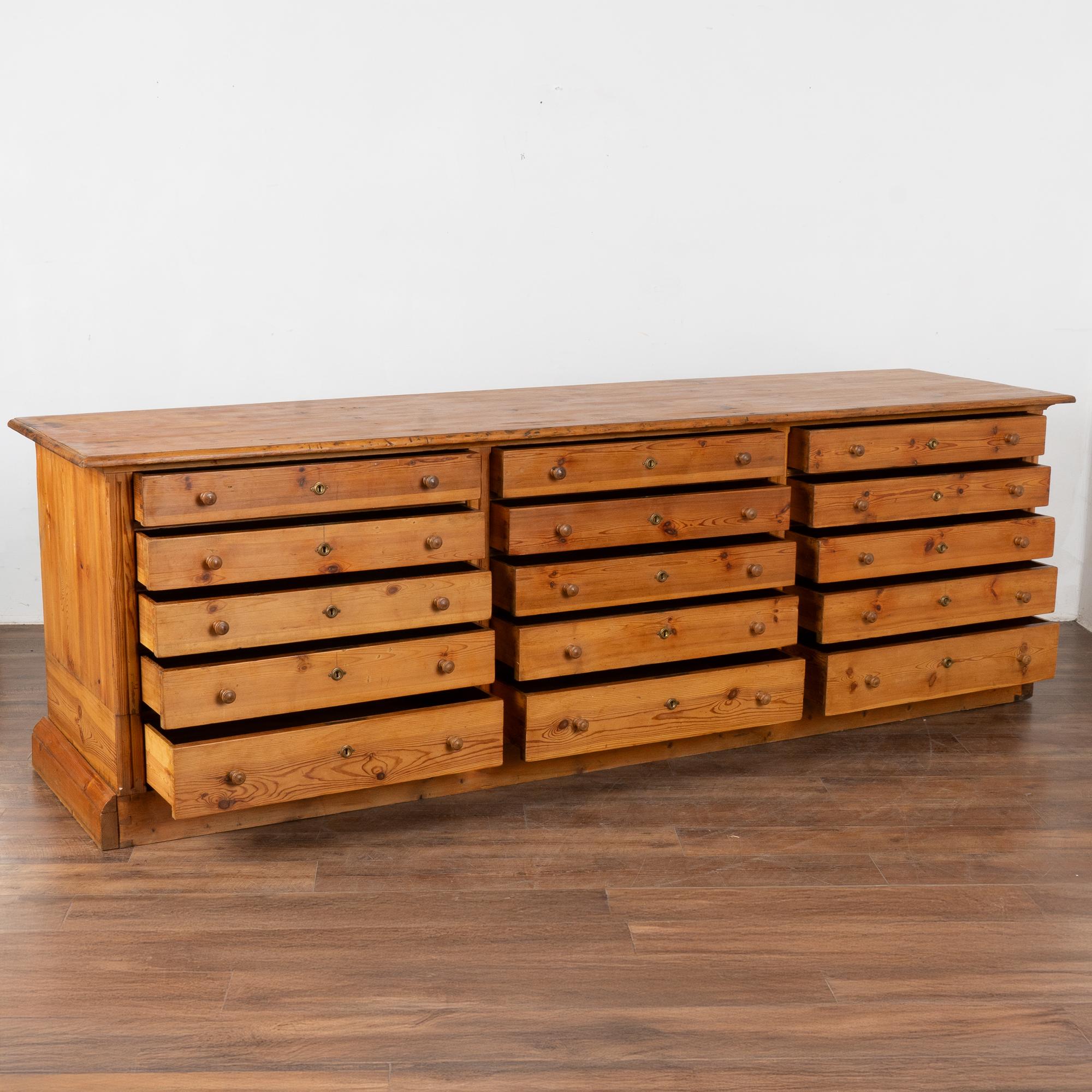 Country Long Pine 15 Drawer Apothecary Counter Island, Denmark circa 1860-80