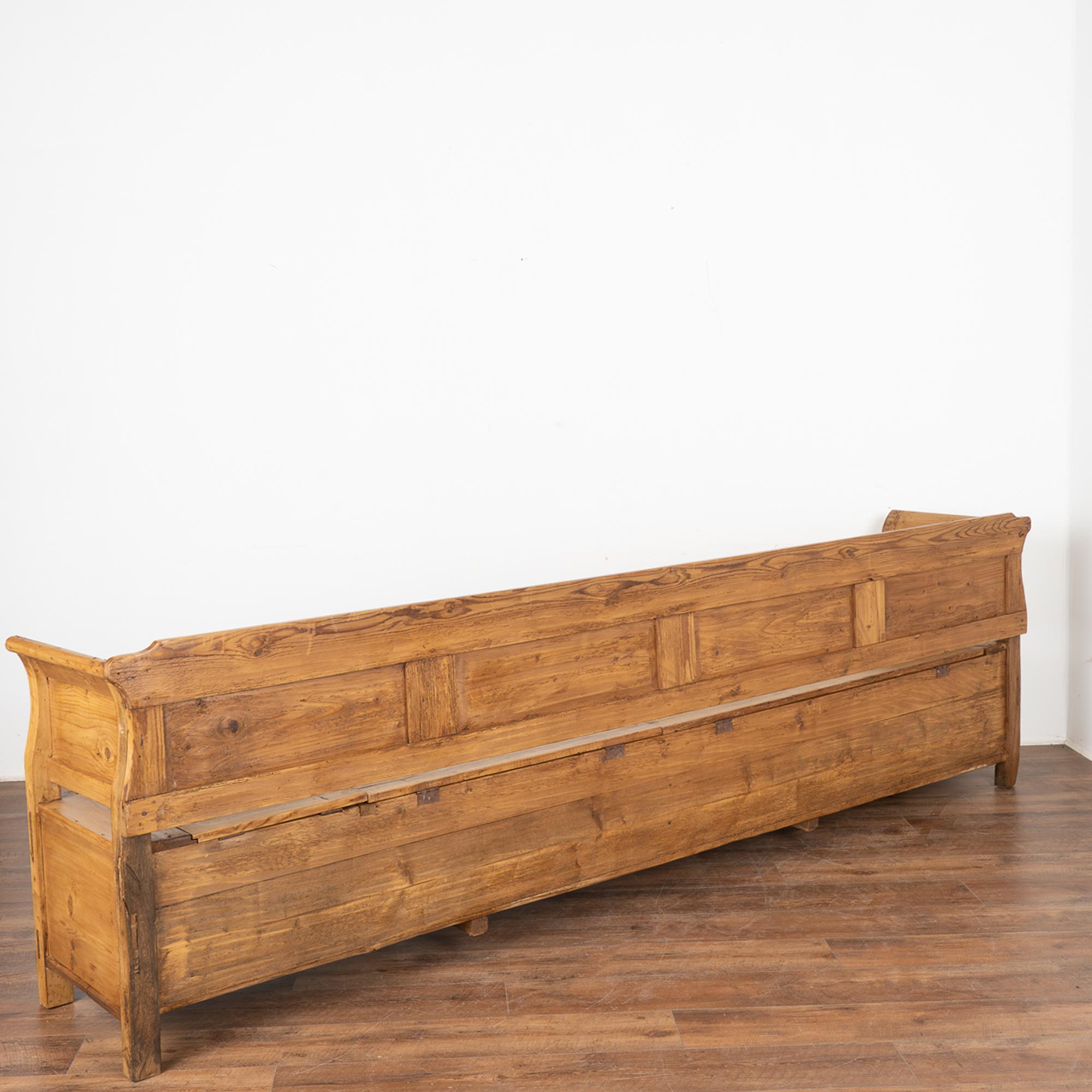 Long Pine Bench with Hidden Storage, Hungary, circa 1890 4
