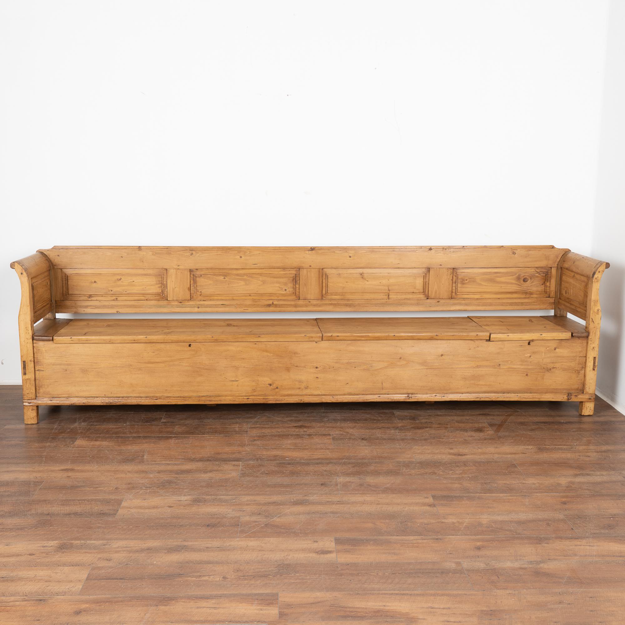 Country Long Pine Bench with Hidden Storage, Hungary, circa 1890