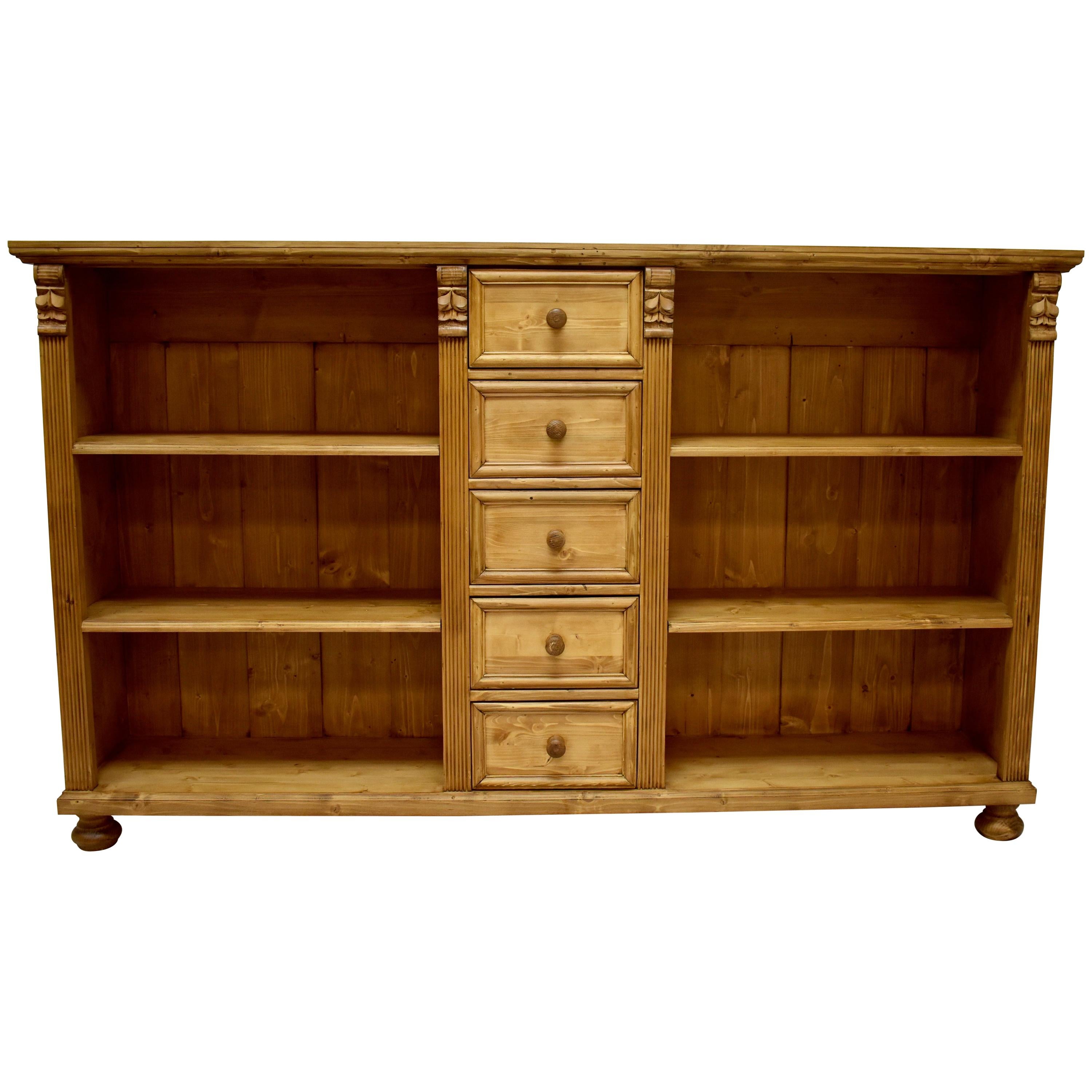 Long Pine Bookcase/TV Console with Five Drawers at 1stDibs long