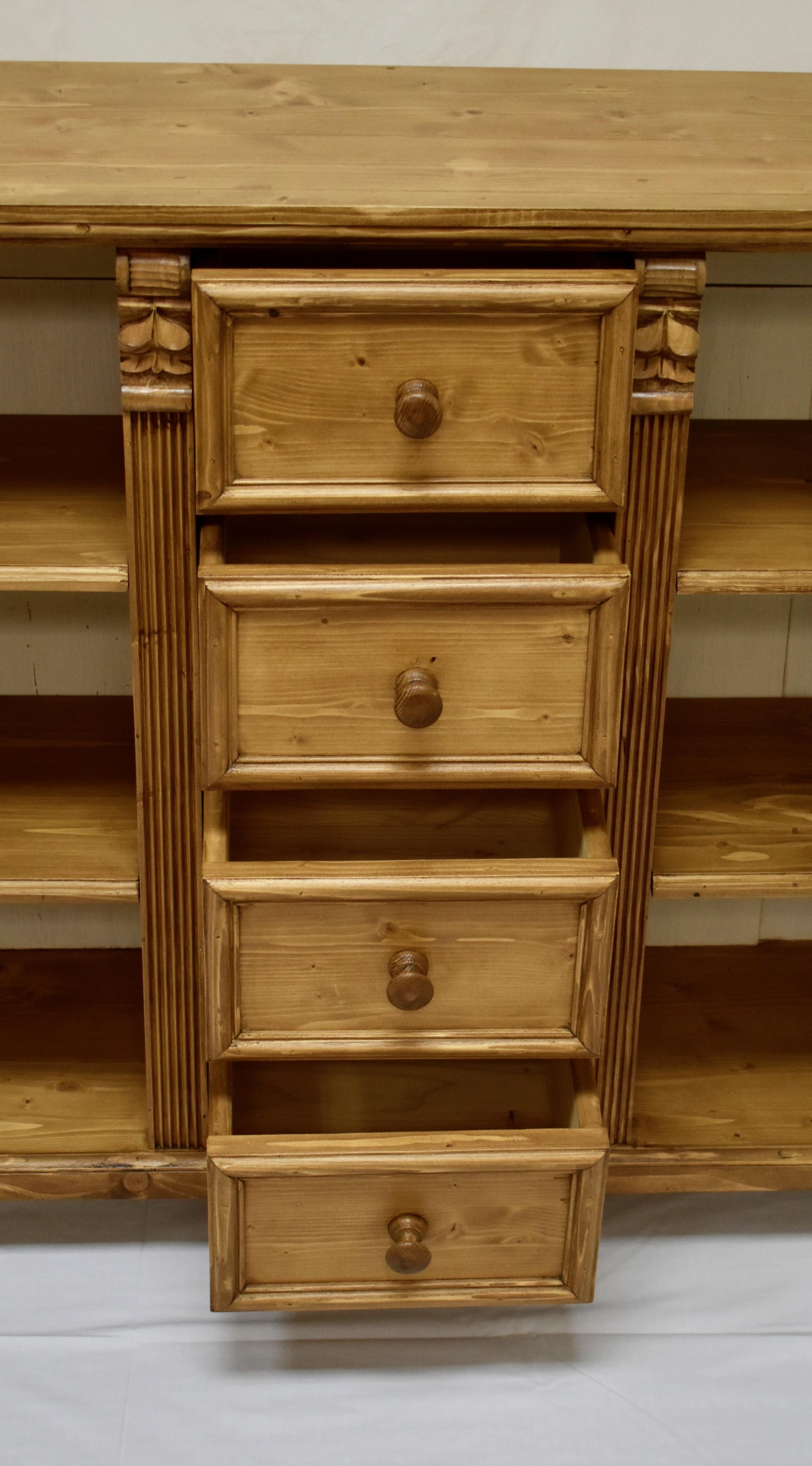 Long Pine Bookcase with Four Drawers 1