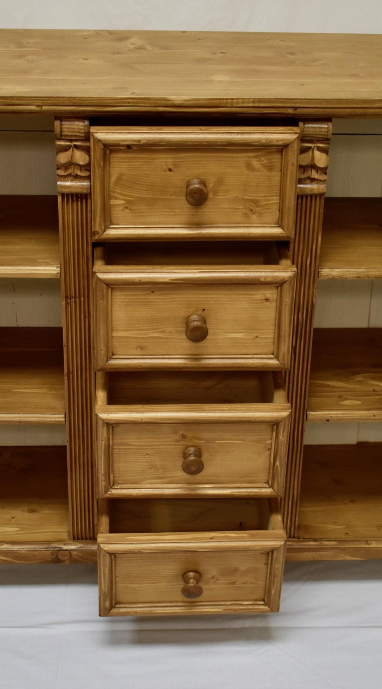 Long Pine Bookcase with Four Drawers at 1stDibs
