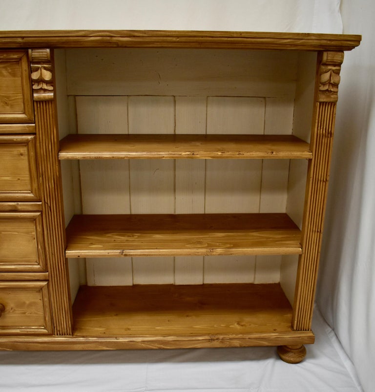 Long Pine Bookcase with Four Drawers at 1stDibs