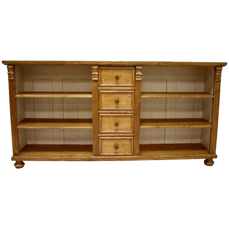 Long Pine Bookcase with Four Drawers For Sale at 1stdibs