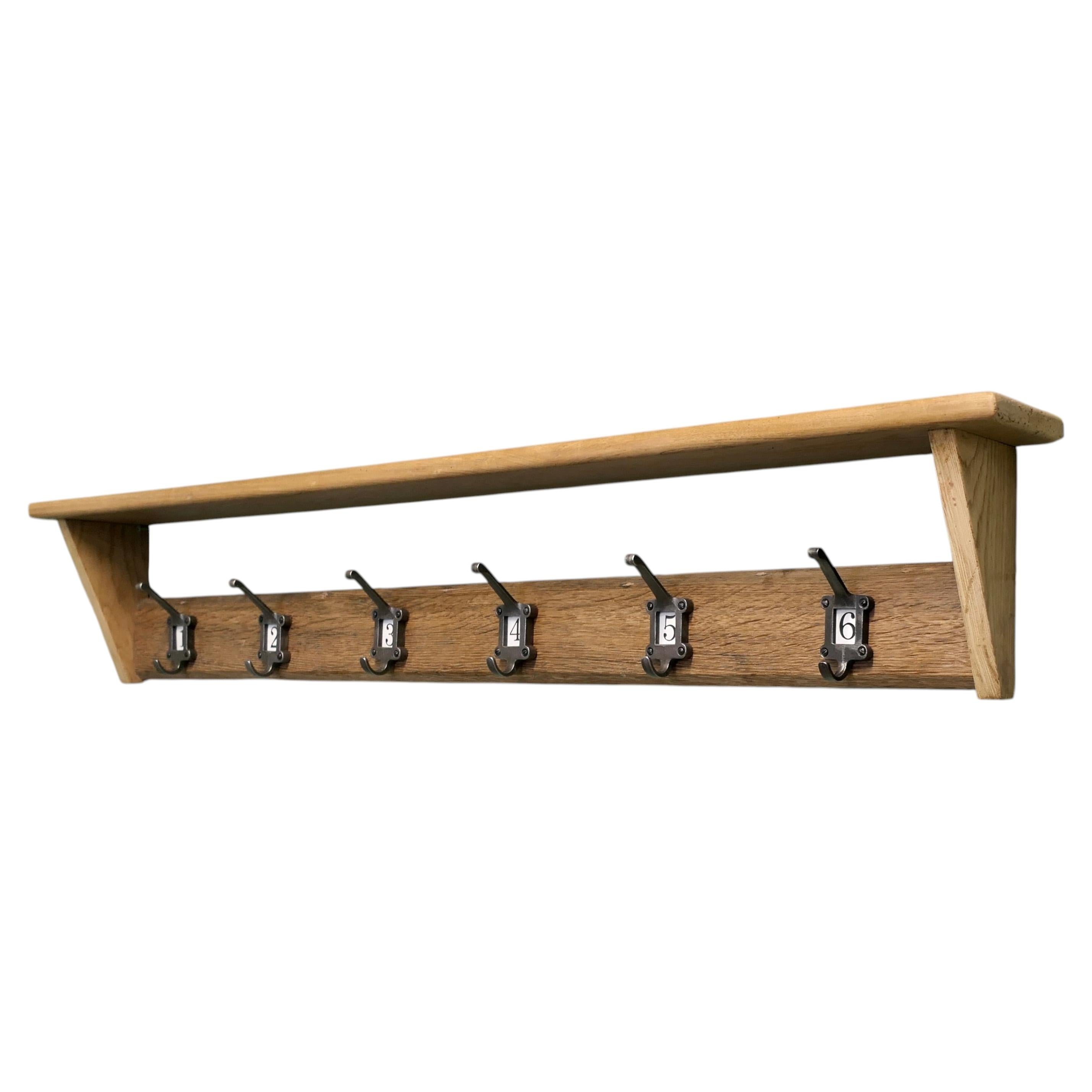 Long Pine Coat Rack and Shelf, with Numbered Hooks For Sale