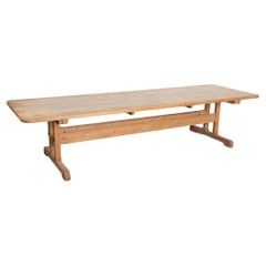 Antique Long Pine Farmhouse Trestle Dining Table, Sweden circa 1880