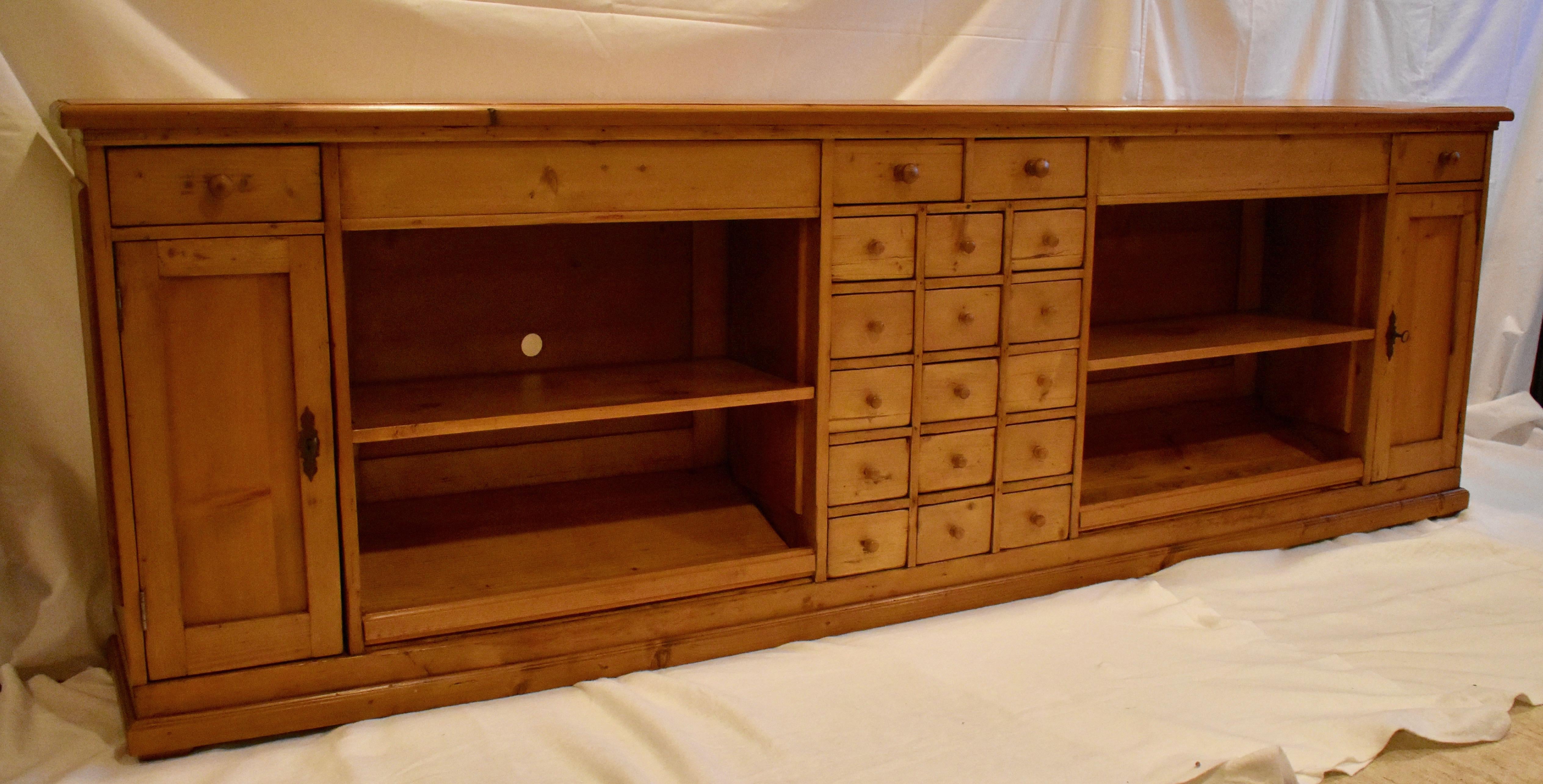 Country Long Pine Sideboard with Nineteen Drawers