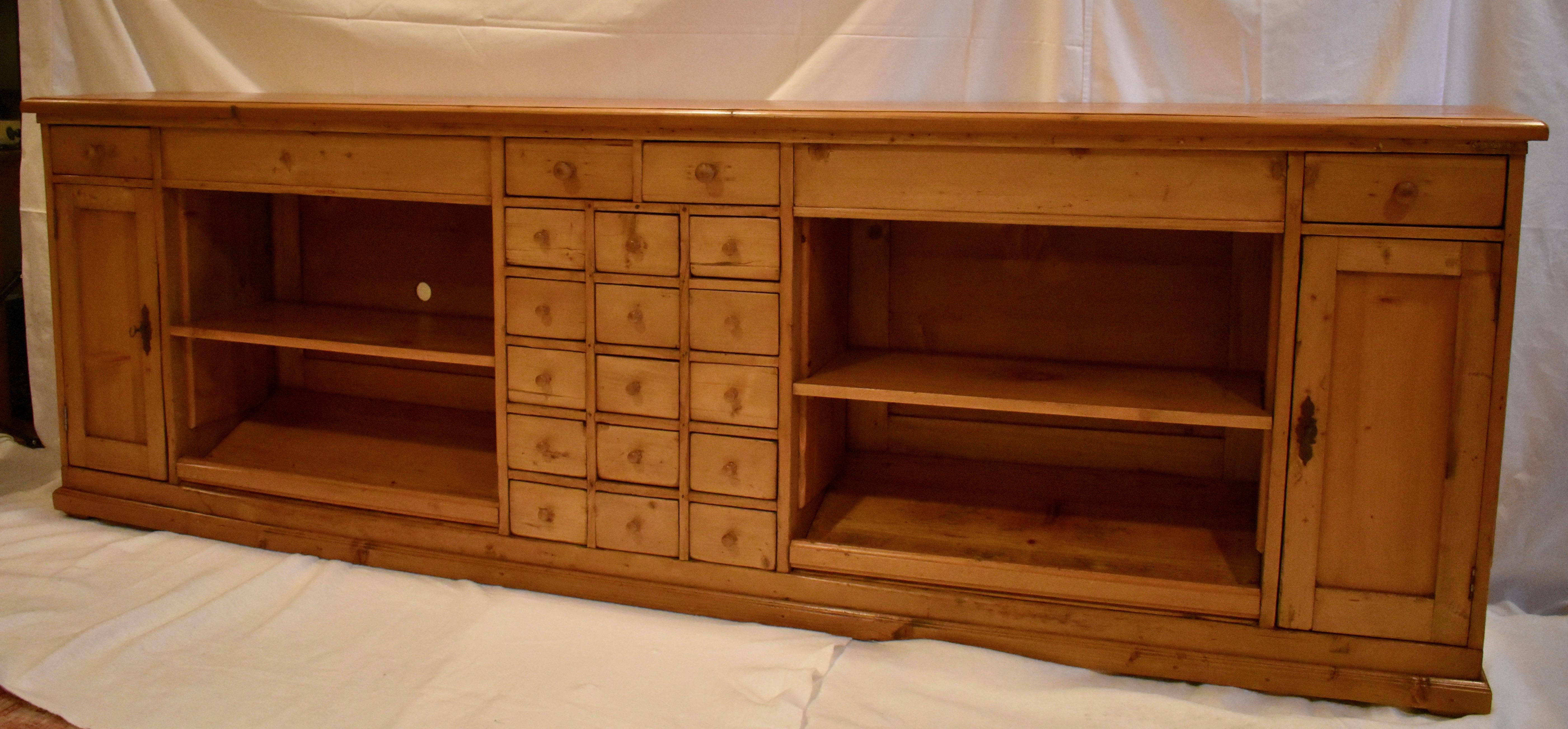 Hungarian Long Pine Sideboard with Nineteen Drawers