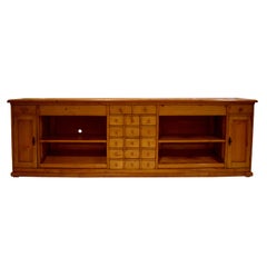 Antique Long Pine Sideboard with Nineteen Drawers