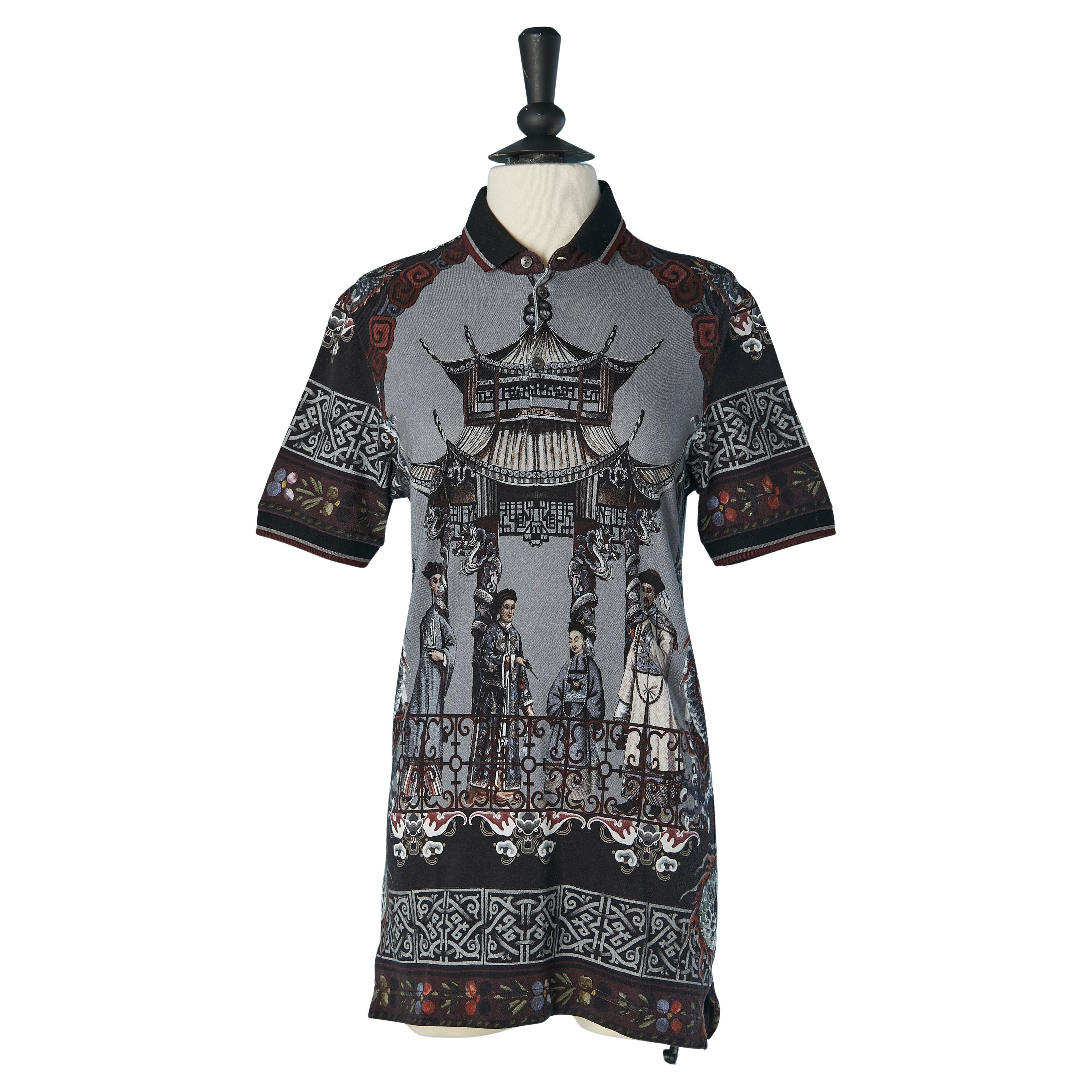 Long Polo shirt with Chinese print pattern Dolce & Gabbana For Sale