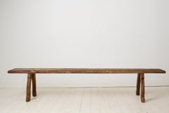 Long Primitive Rustic Swedish Bench from the Early 1800s, Natural Genuine Patina