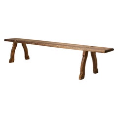Long Primitive Rustic Swedish Bench from the Early 1800s, Natural Genuine Patina
