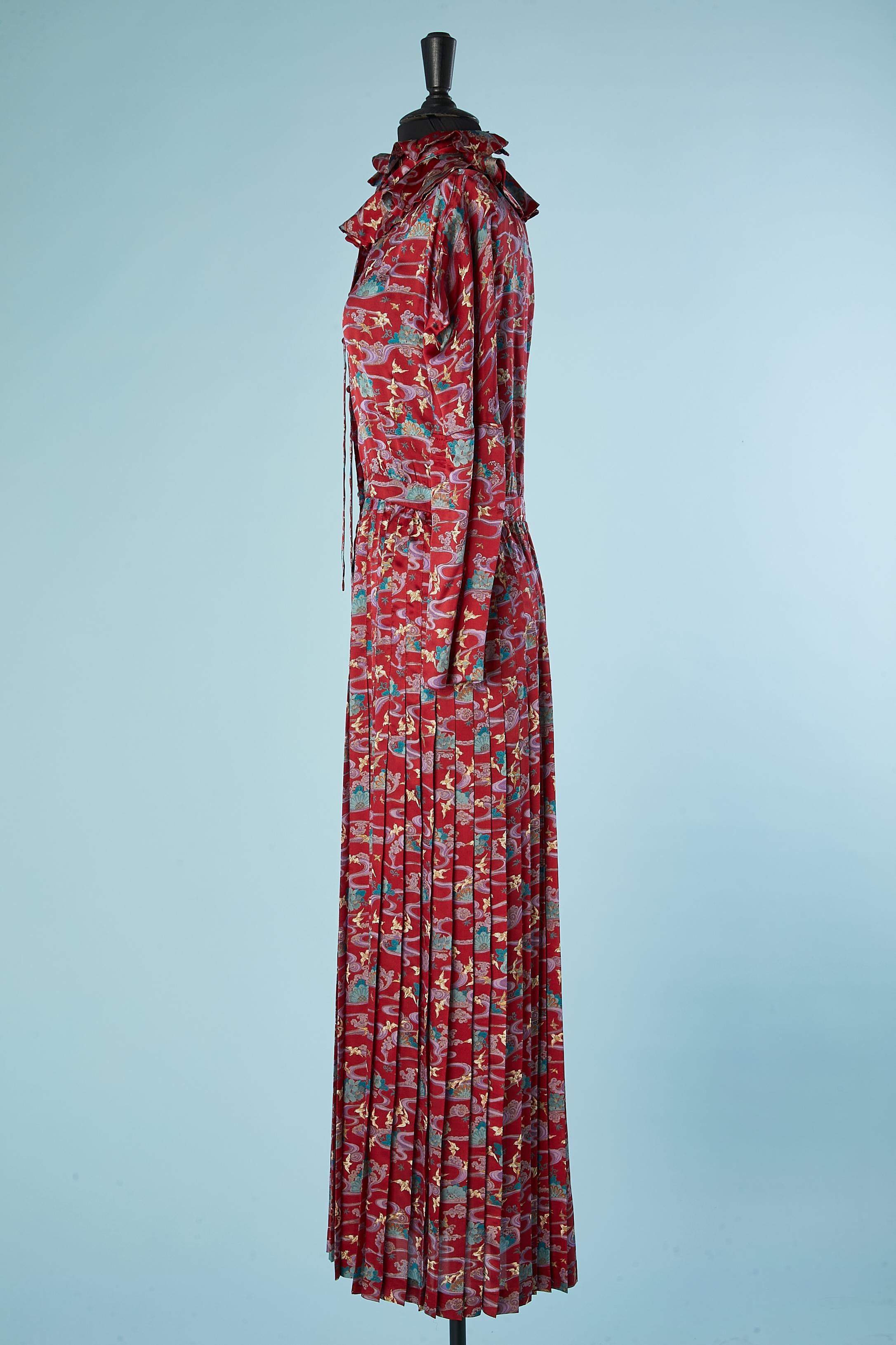 Women's Long printed and pleated silk dress Emanuel Ungaro Parallèle  For Sale