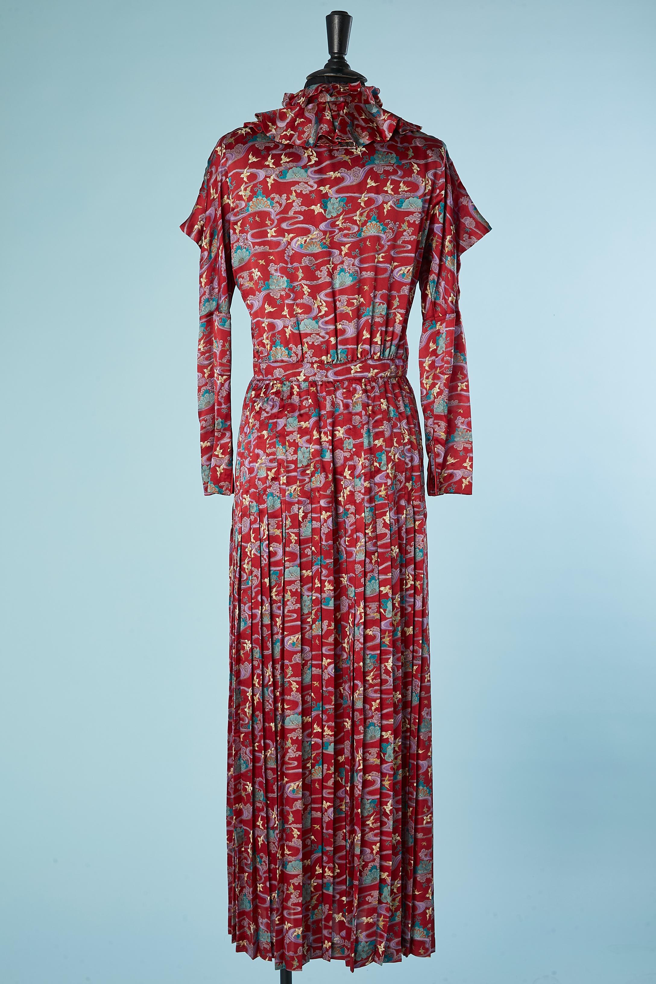 Long printed and pleated silk dress Emanuel Ungaro Parallèle  For Sale 1