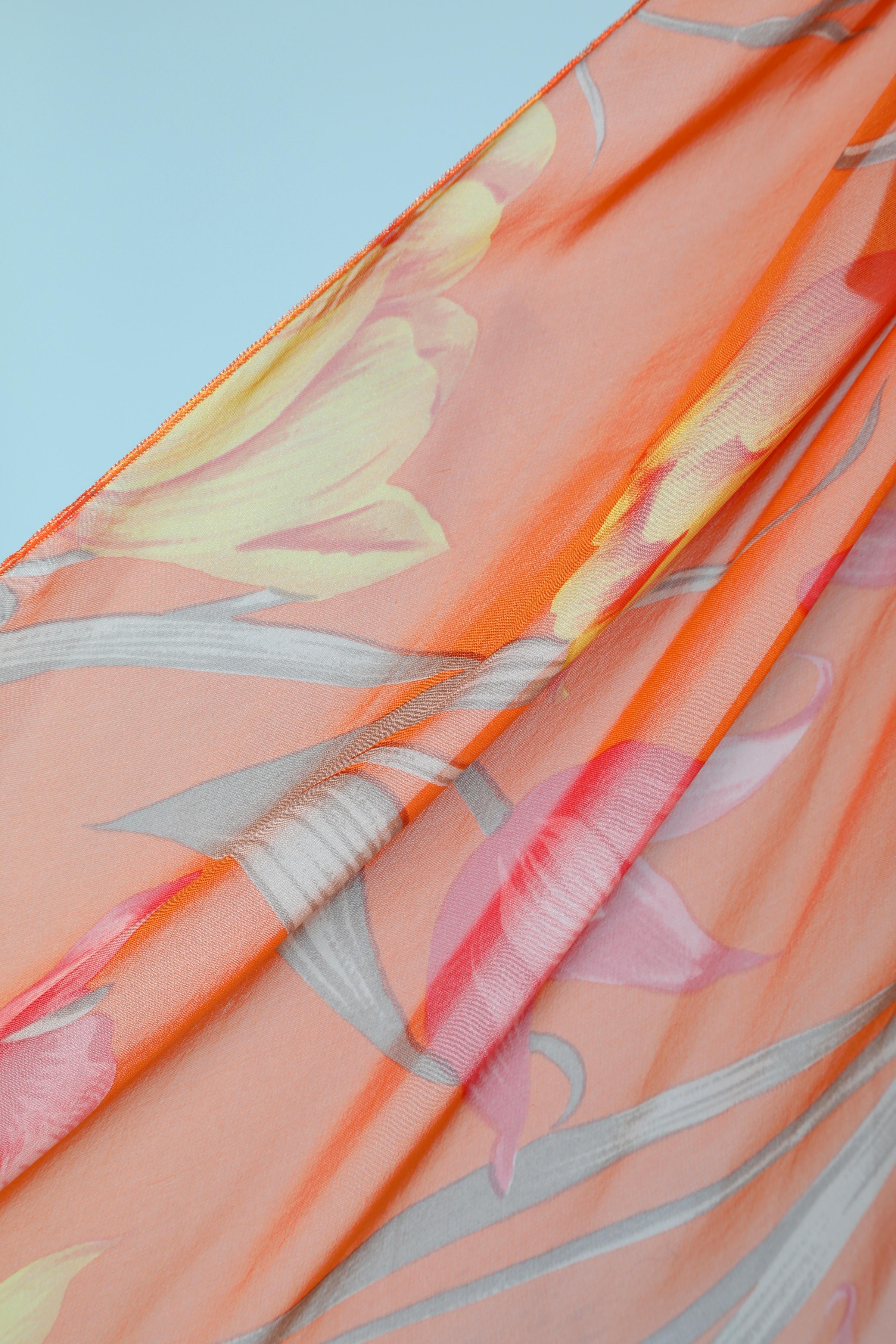 Orange Long printed dress in chiffon Jean-Louis Scherrer 