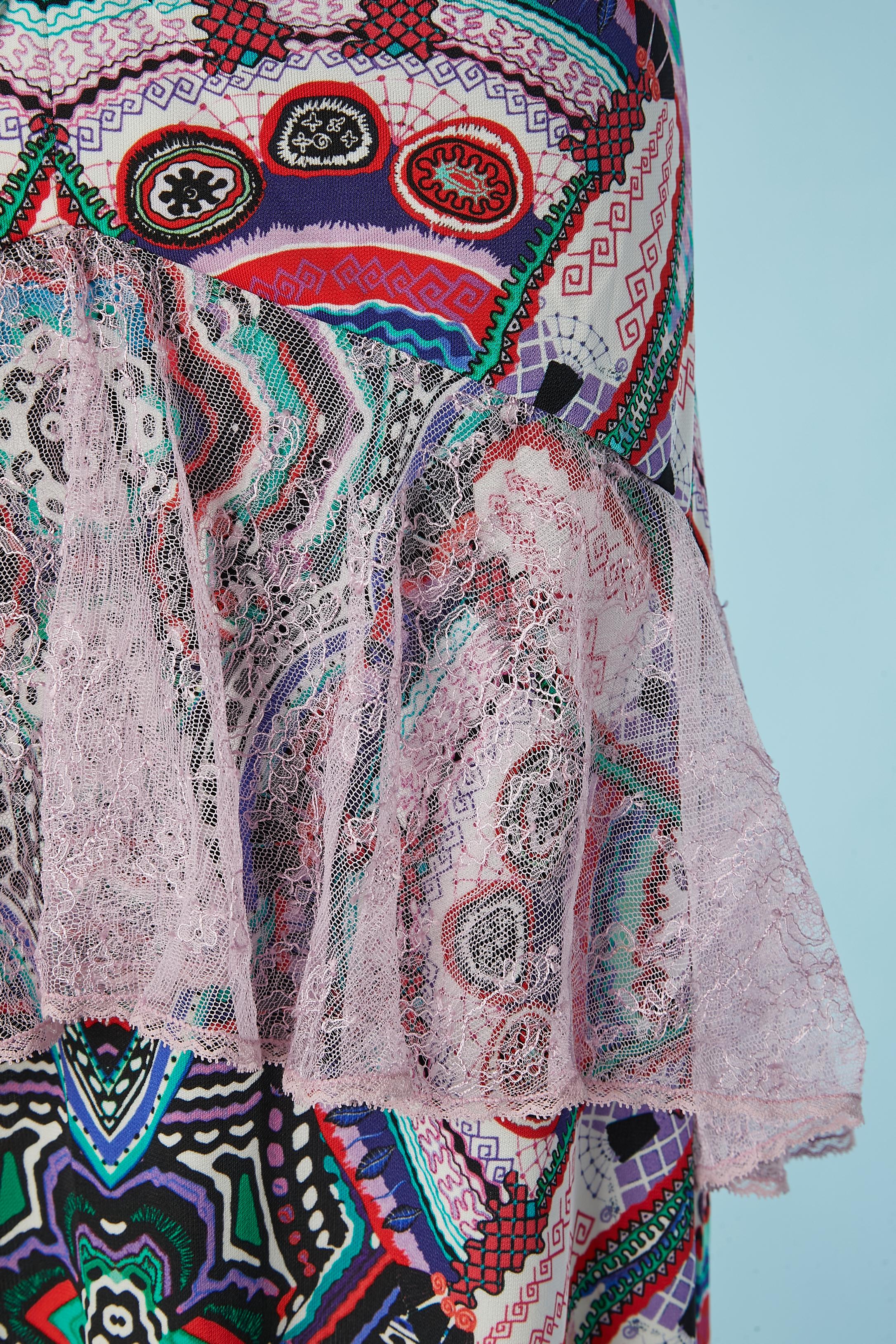 Grigio Gonna lunga in rayon stampato con volant in pizzo Roberto Cavalli in vendita