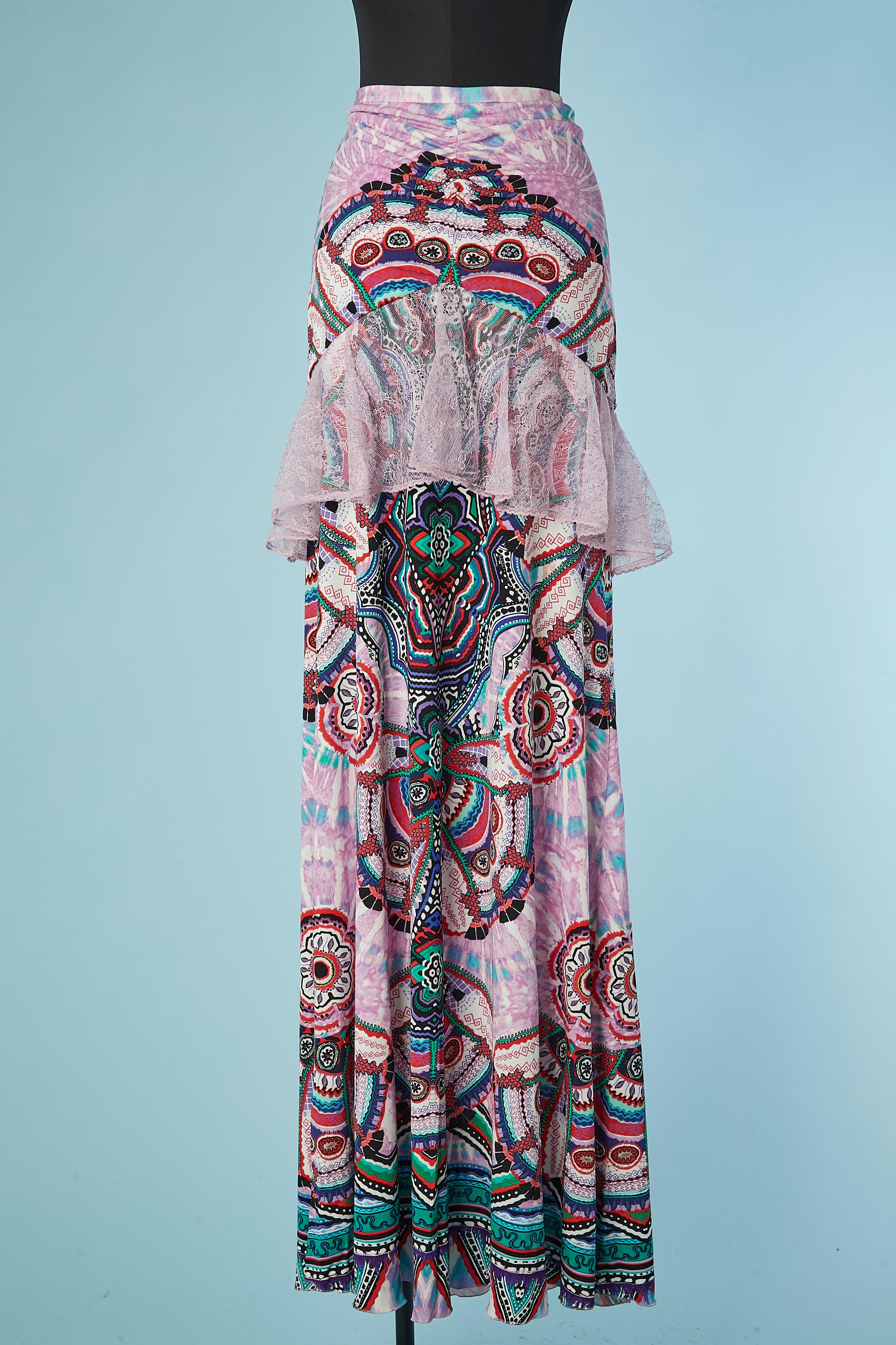 Donna Gonna lunga in rayon stampato con volant in pizzo Roberto Cavalli in vendita