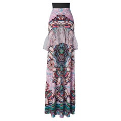 Gonna lunga in rayon stampato con volant in pizzo Roberto Cavalli