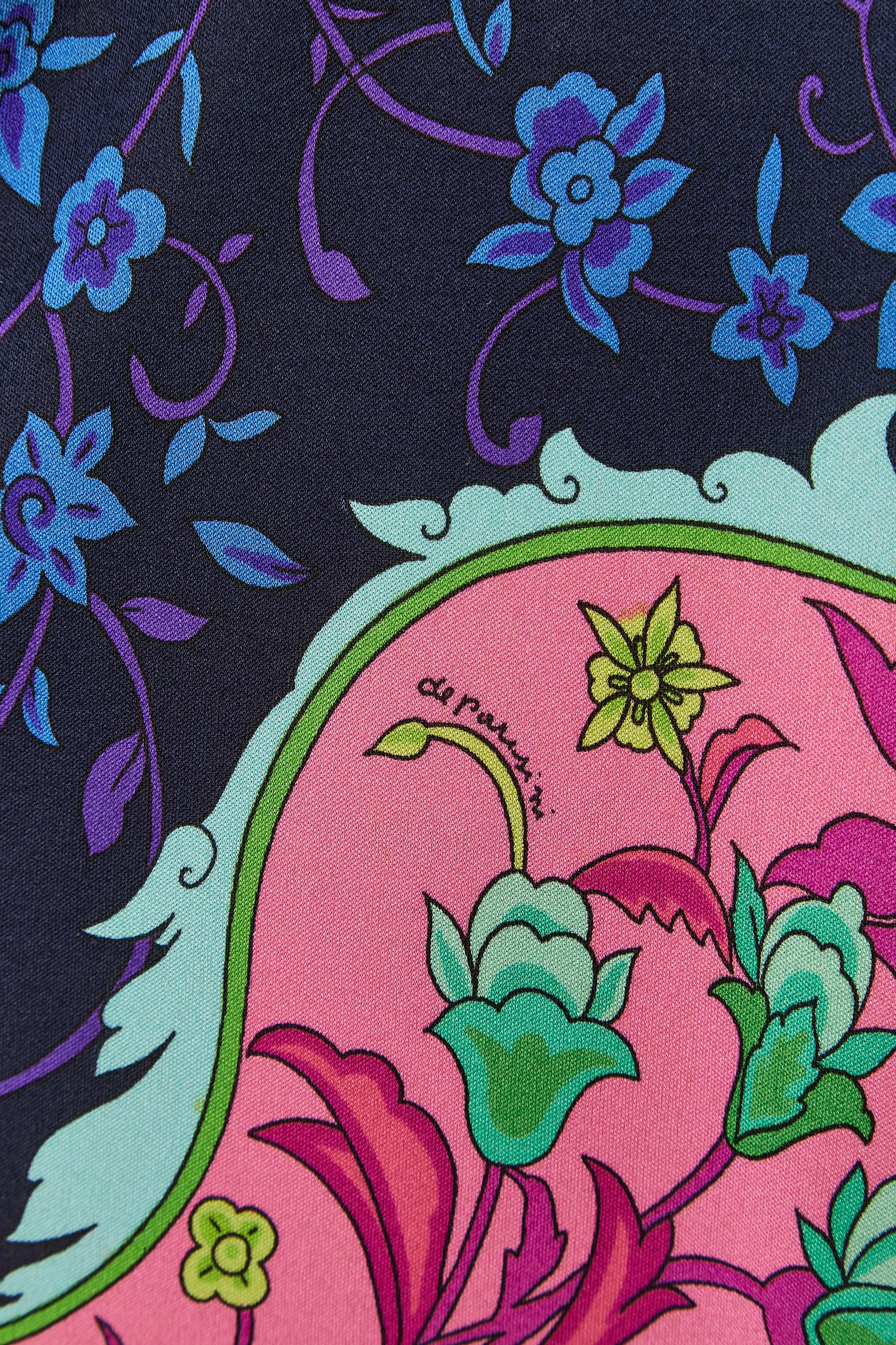 Purple Long printed silk jersey dress DE PARISINI Circa 1960's For Sale