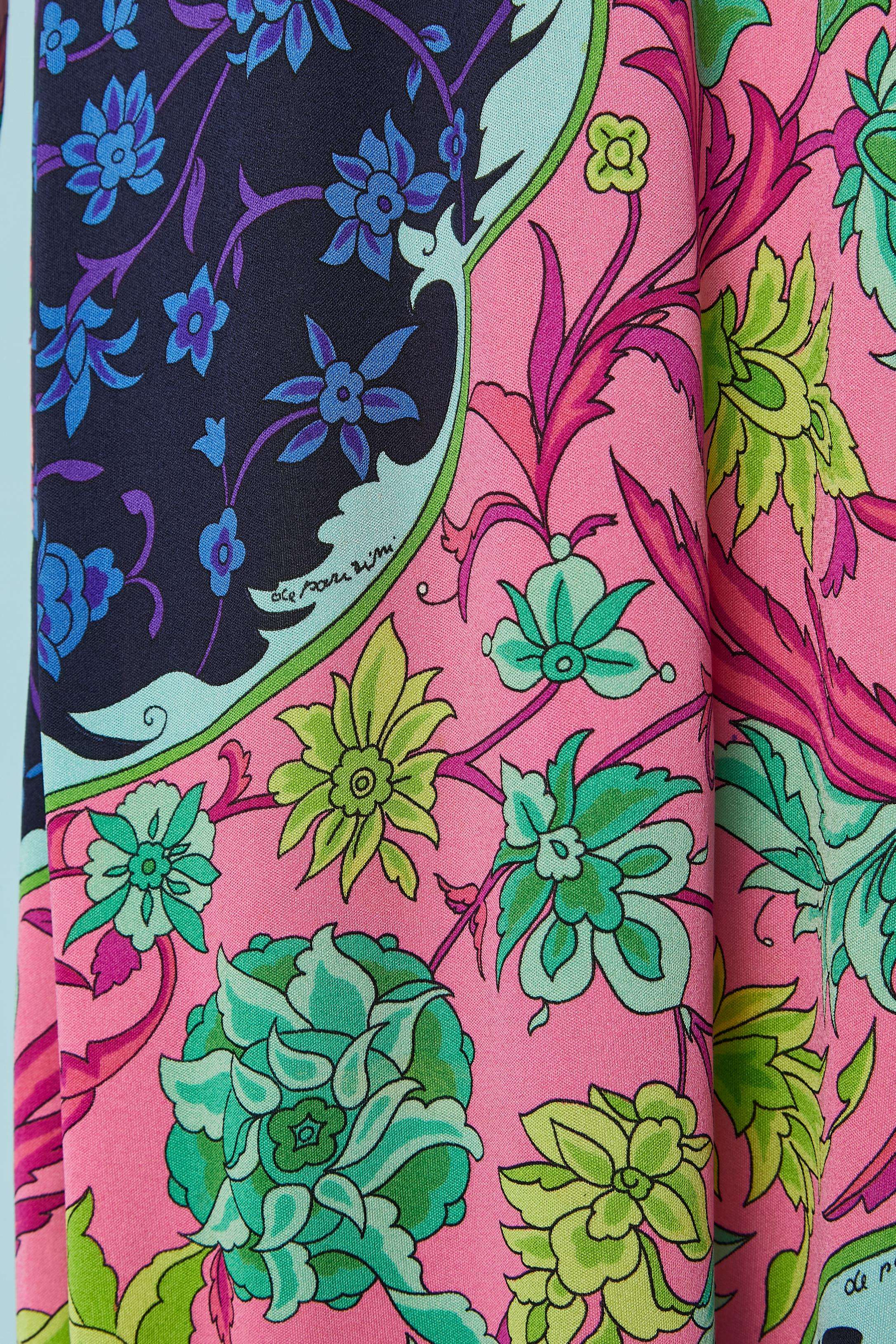 Long printed silk jersey dress DE PARISINI Circa 1960's In Excellent Condition For Sale In Saint-Ouen-Sur-Seine, FR
