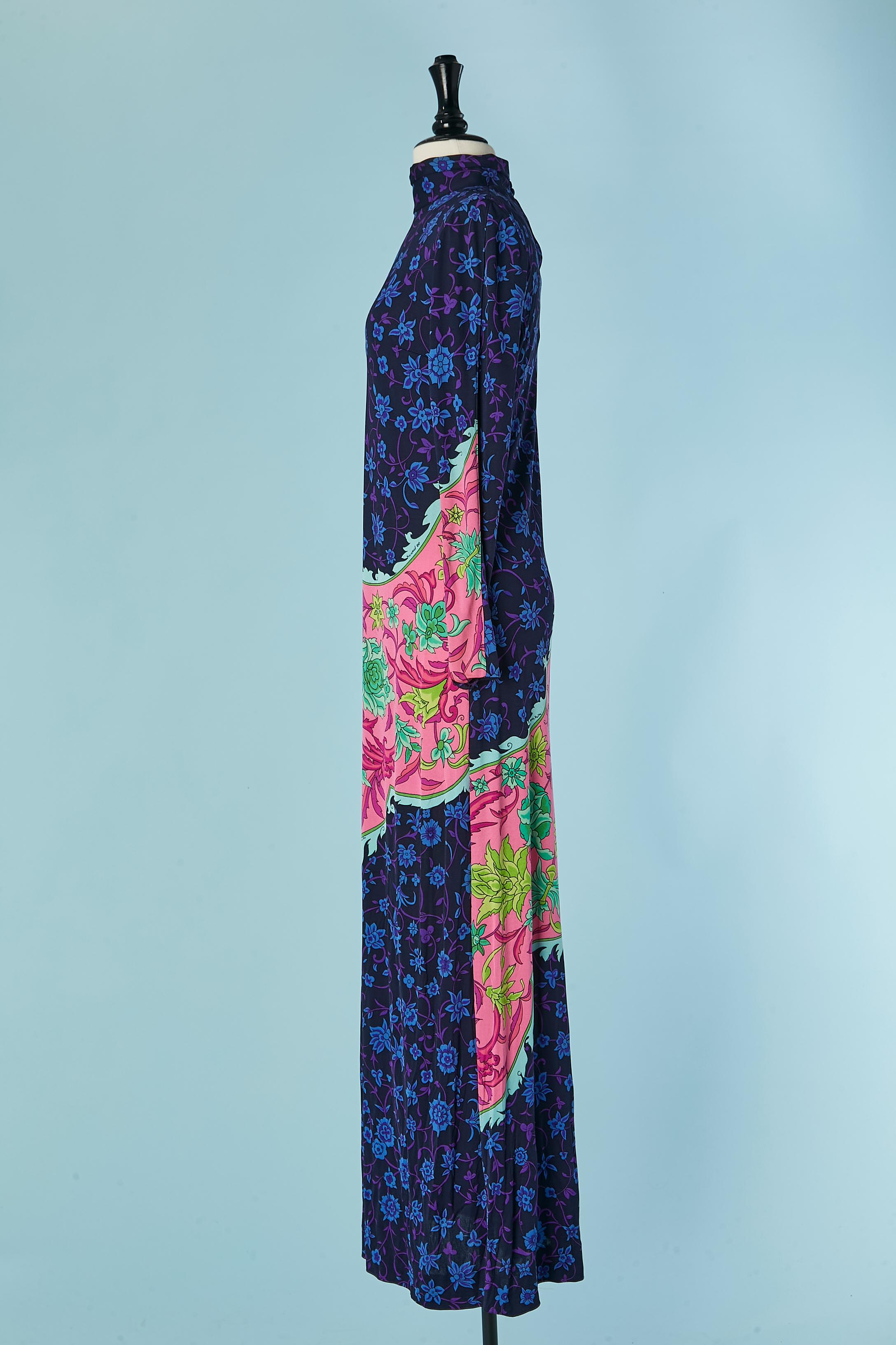 Women's Long printed silk jersey dress DE PARISINI Circa 1960's For Sale